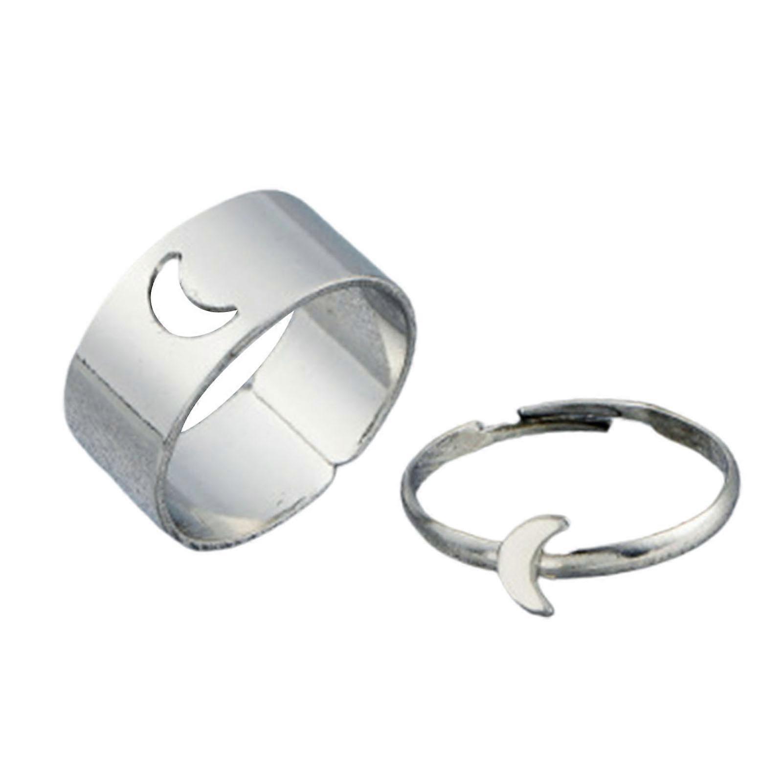 2 Pcs/Set Couple Ring Solid Color Matching Ring Punk Style Moon Shape Wedding Ring Birthday Gift