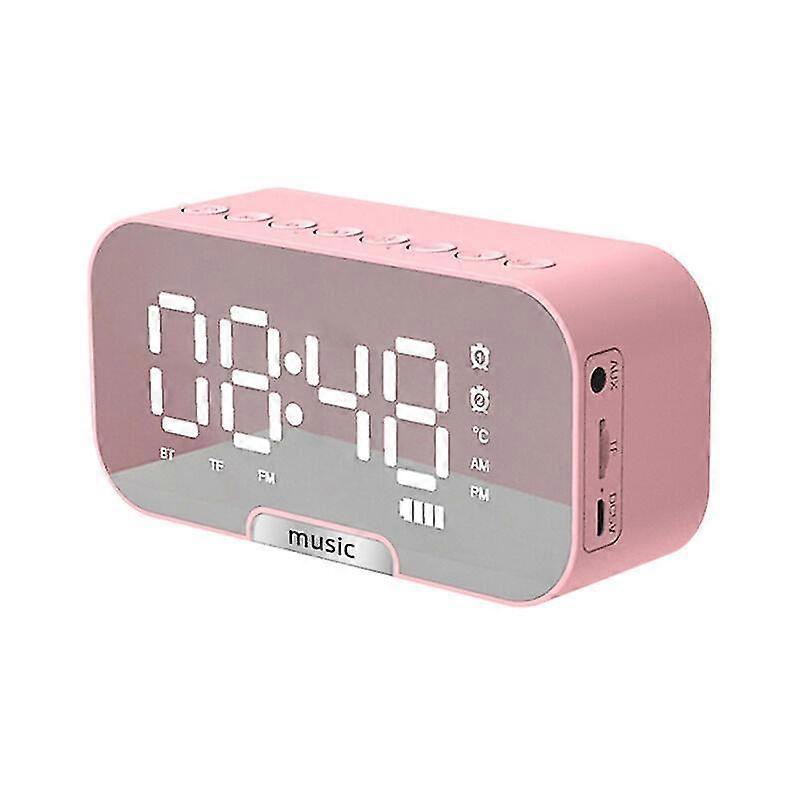 5-en-1 Horloge Multifonctionnel Avec Haut-parleur Bt, Radio Fm Et Rveil Miroir Numrique Avec Affichage De La Temprature, Rechargeable, Supporte La Car