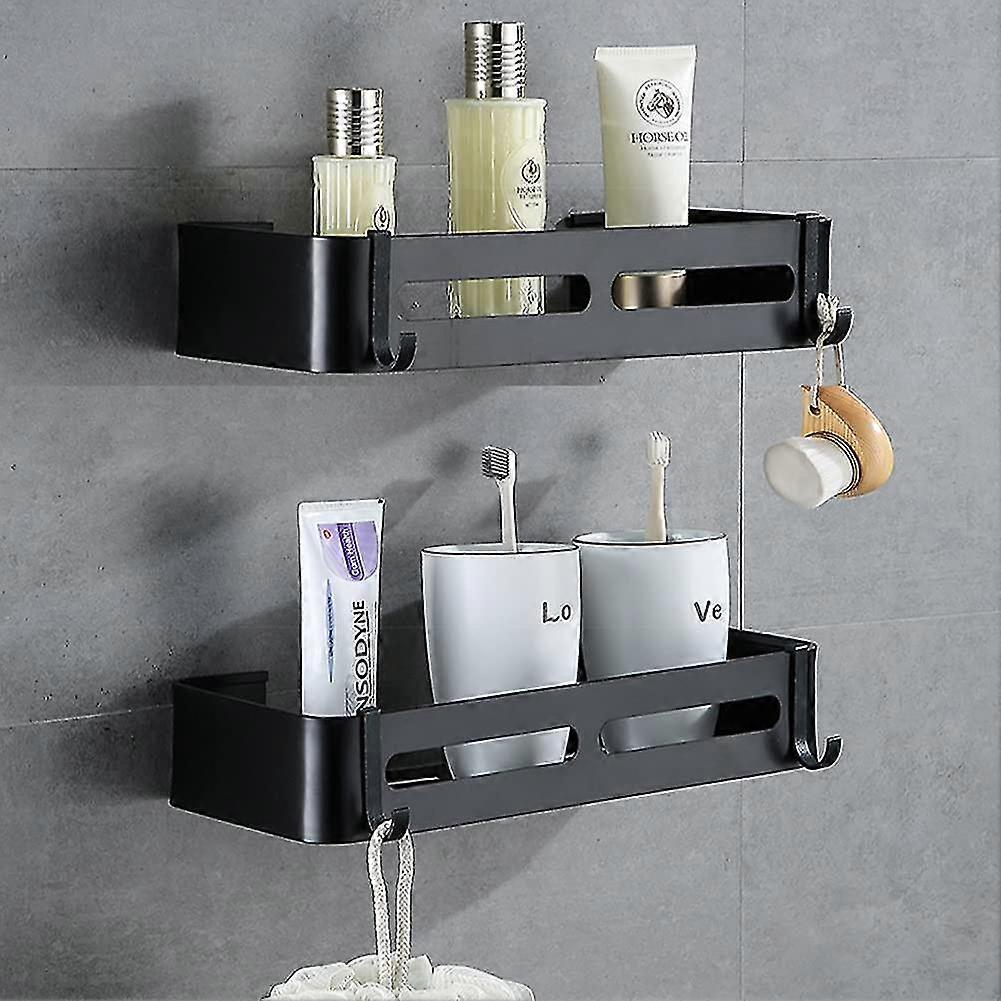Yeegout No Drilling Bathroom Shelves With Removable Hooks Aluminum Adhesive Shower Caddy Storage (black Square)