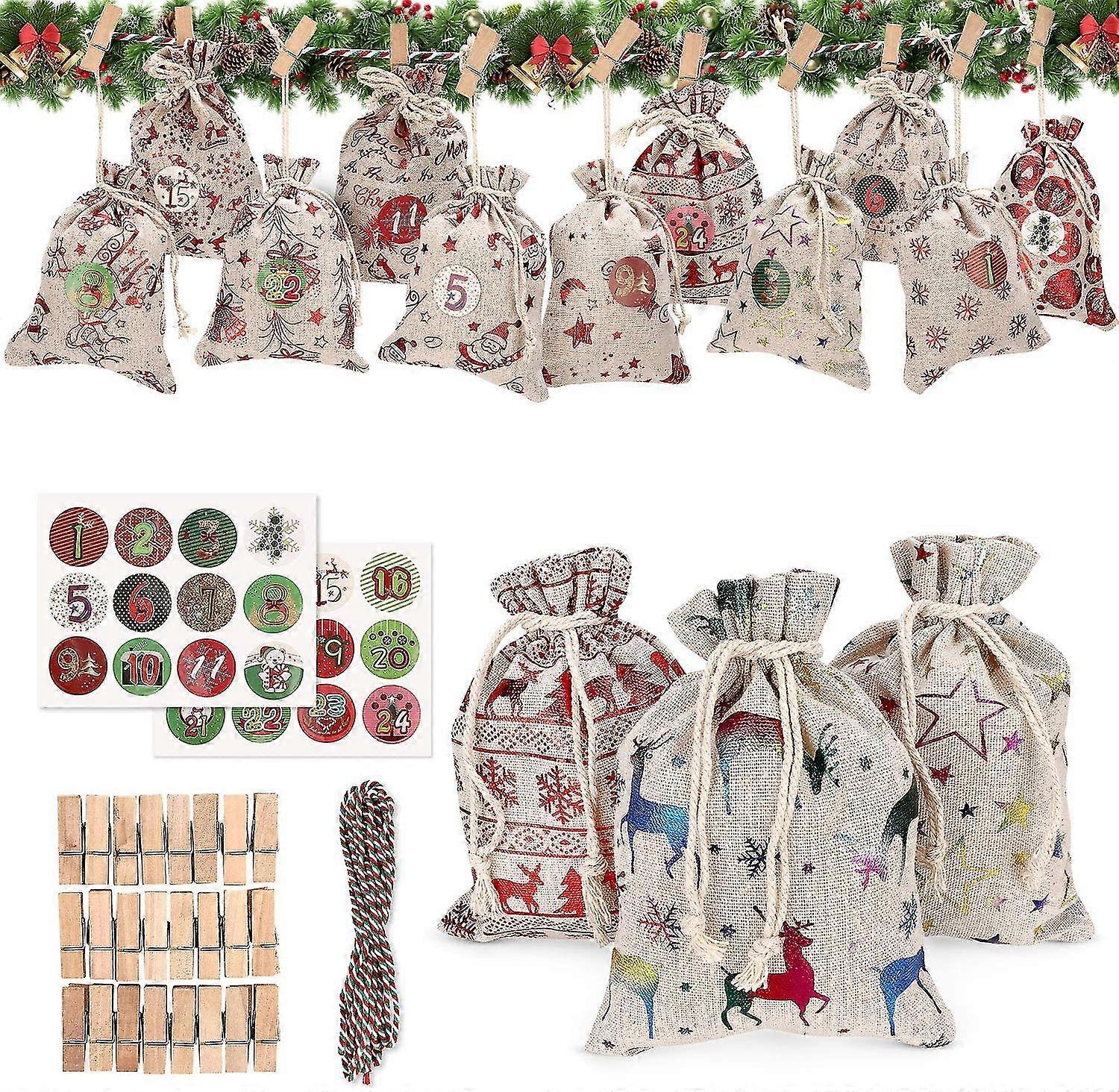 Cotton Bedding Advent Calendar, Advent Calendar To Fill Yourself, Advent Calendar To Fill Large, Bags For Advent Calendar (24 Pieces 12 Patterns)