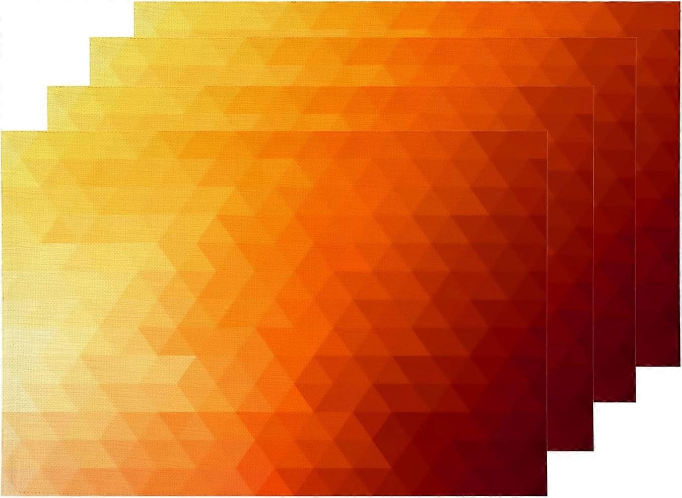 Modern Geometric Placemats, Orange Soft Triangles Yellow Abstract Table Mat Linen Burlap Washable Double-Deck Heat Insulation for Dining Table Kitchen