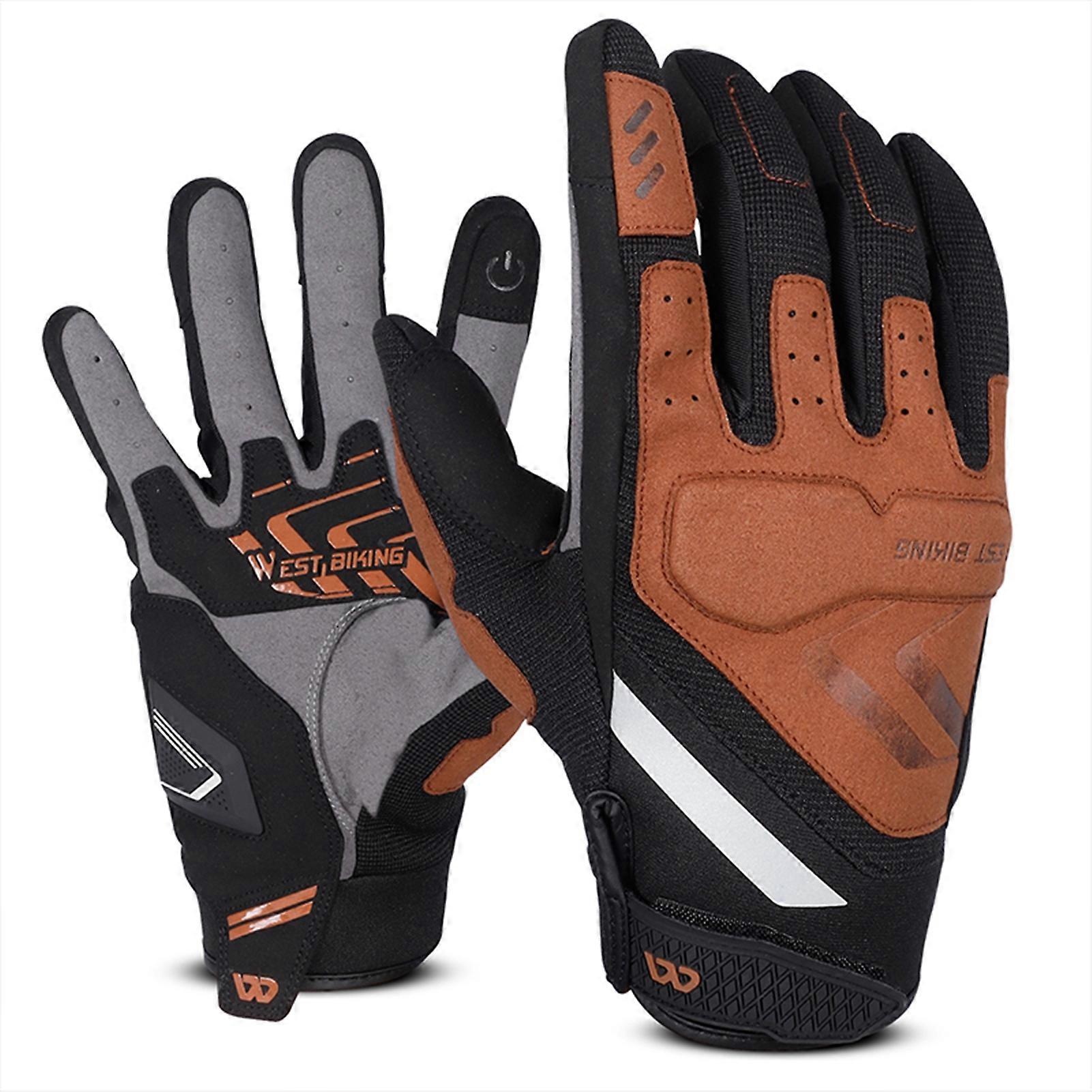 Kaesi 1 Pair WESTBIKING Riding Gloves Breathable Shatter-resistant Reflective Design Full Finger Sensitive Touch Screen Gloves for Cycling