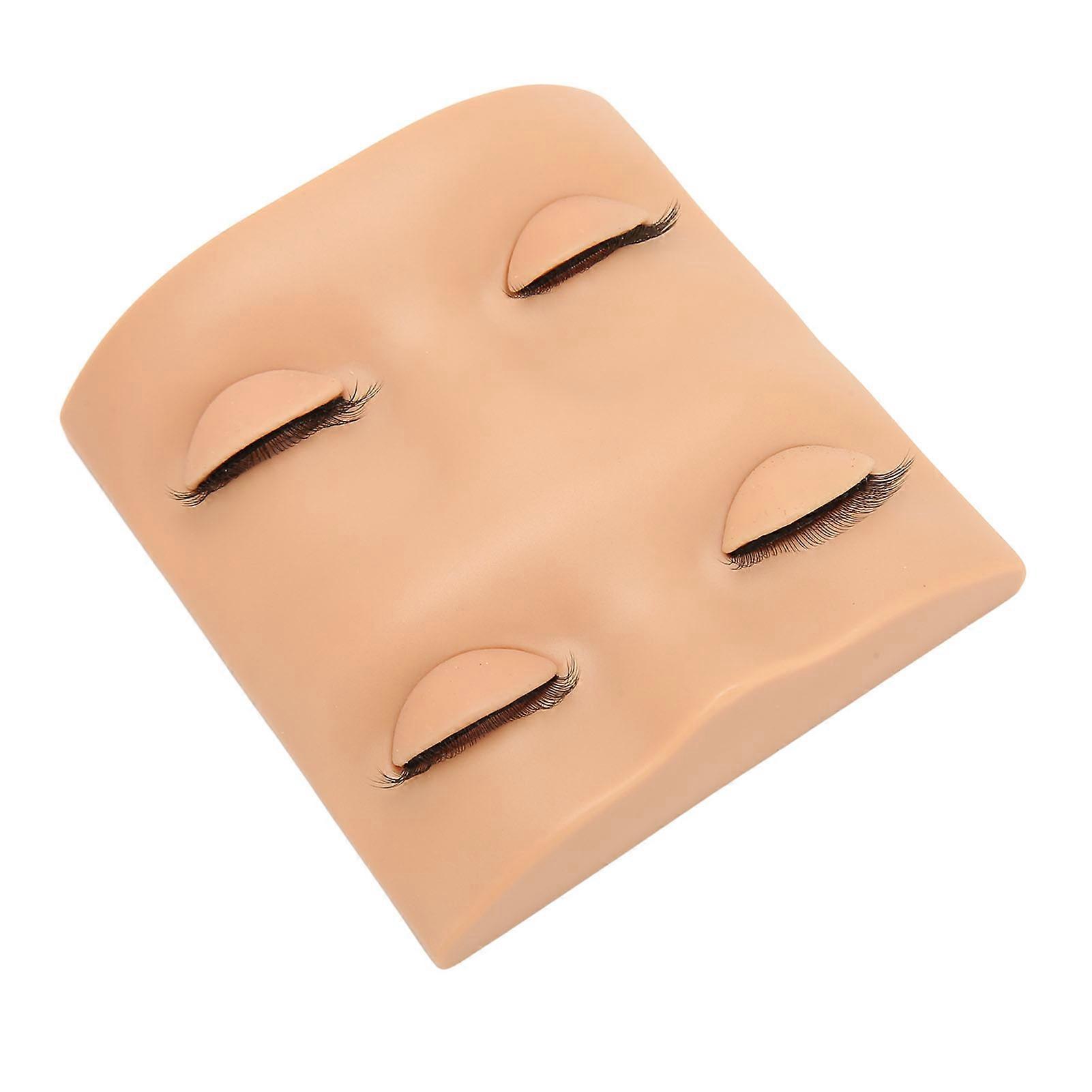 Eyelash Practice Mannequin Head Double Layer Lash Mannequin Head with 2 Pairs Replacement Eyelids Light Brown
