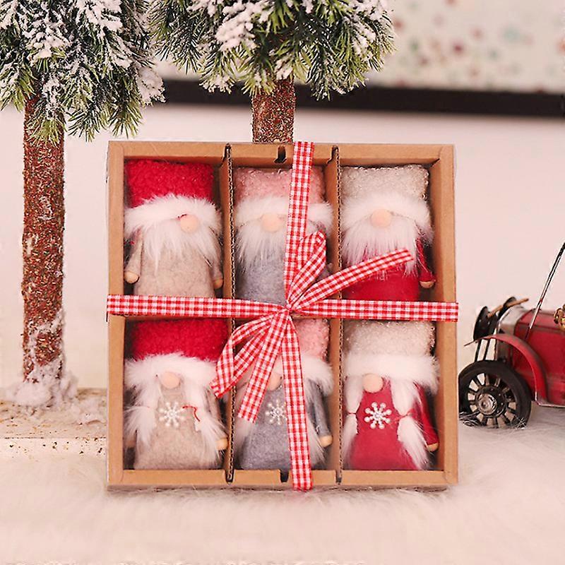 EVAGO One Set Of 6 Gnome Christmas Ornaments Gift Set. Handmade Swedish Tomte Gnomes Plush Faceless Gnome Xmas Tree Hanging Decorative Scandinavian Sa