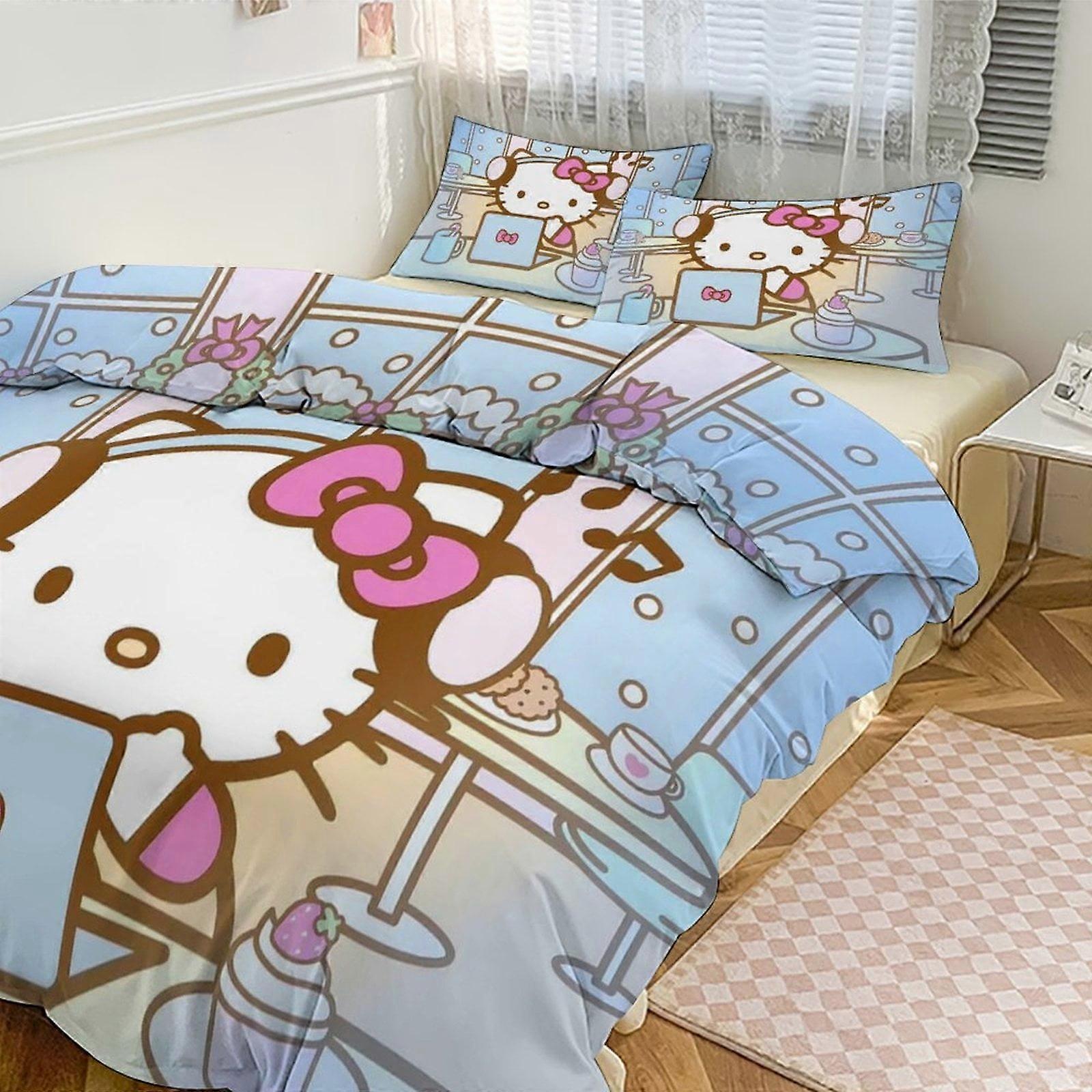 kt415 søde Hello Kitty sengetøjssæt til pigekvinder sengetøj i fuld størrelse 3 stk sengetøjssæt 1 dynebetræk og 2 pudebetræk-xp tp415