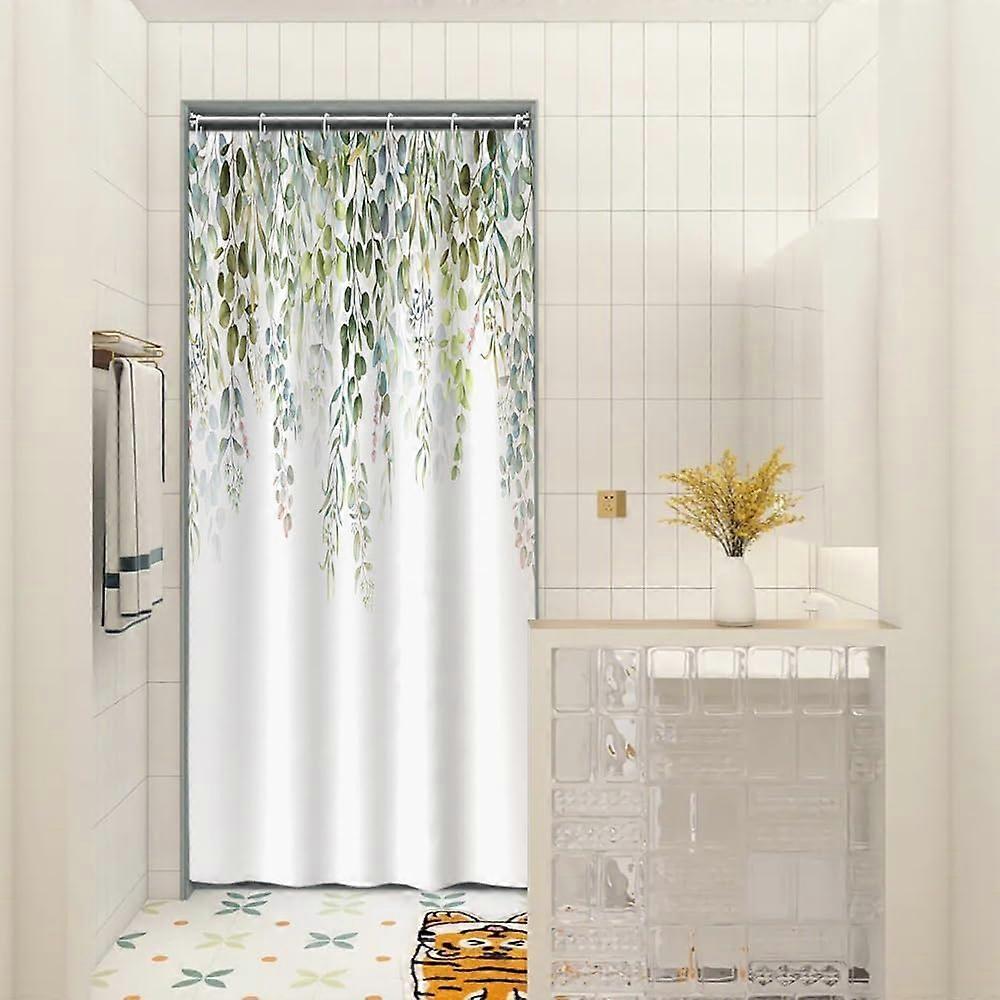 ユーカリの葉シャワーカーテン自然緑豊かなセージの葉植物防水洗える生地モダンな美学バスルームの装飾フック付きシャワーカーテン、3