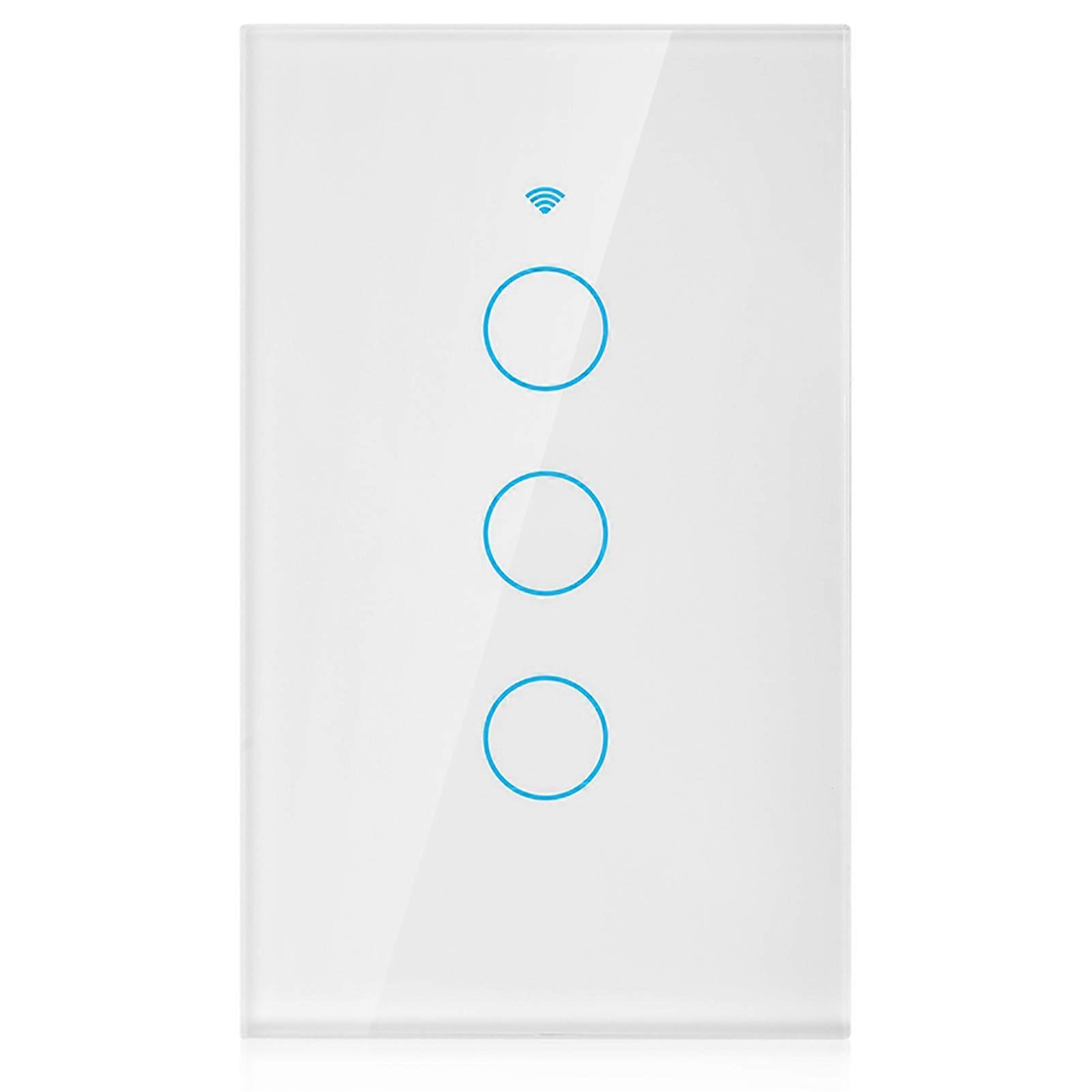 WiFi Touch Screen Switch Single Circle for Alexa for Google 3Way AC 90250V (White US Plug)