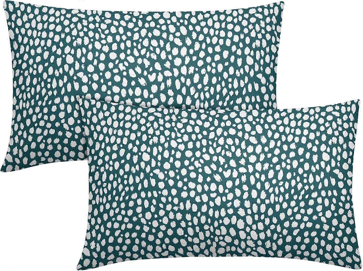 Teal crema cuscino lombare copre 12x20 pollici Boho Design Polka Dot Throw Federa Set di 2 pennellate moderne stampa cuscino fodera cotone lino Cus