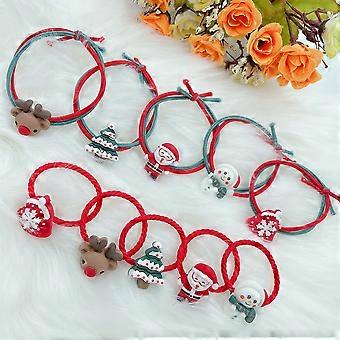10 pieces of Christmas headband small leather cover for parents and children, hair binding rubber band, hair band, lovely hair rope (adults+children)