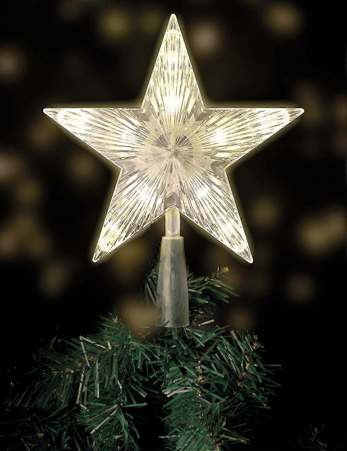 Weihnachtsbaumspitze mit 10 LEDs mit Netzstecker - Beleuchtete Weihnachtsbaumspitze in Warmweiß - Weihnachtsbaum Sternspitze Baumspitze