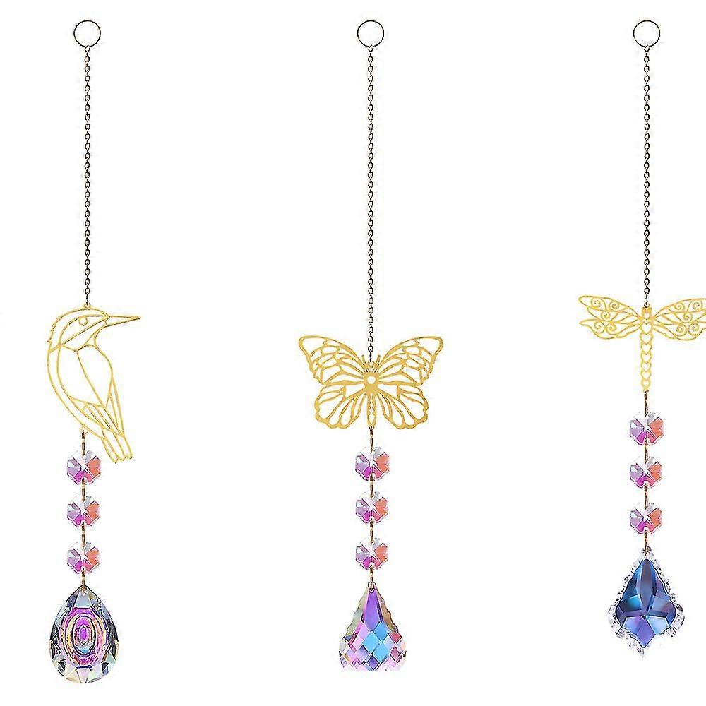3 Pack Butterfly Crystals For Interior Window Hanging Prism Rainbow Maker Sun Catcher