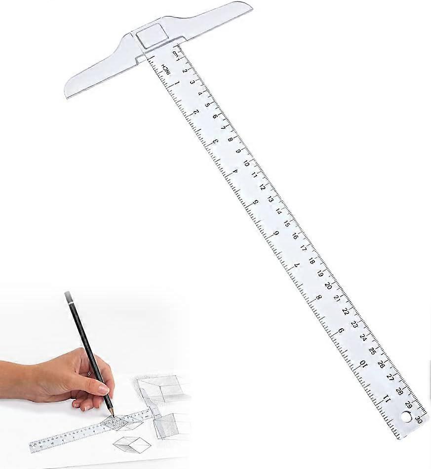 (30cm)T Square Plastic Transparent, T-Square Plastic, T-Ruler Transparent, T Square for Drawing and General Layout Work School Office Home Sketching M