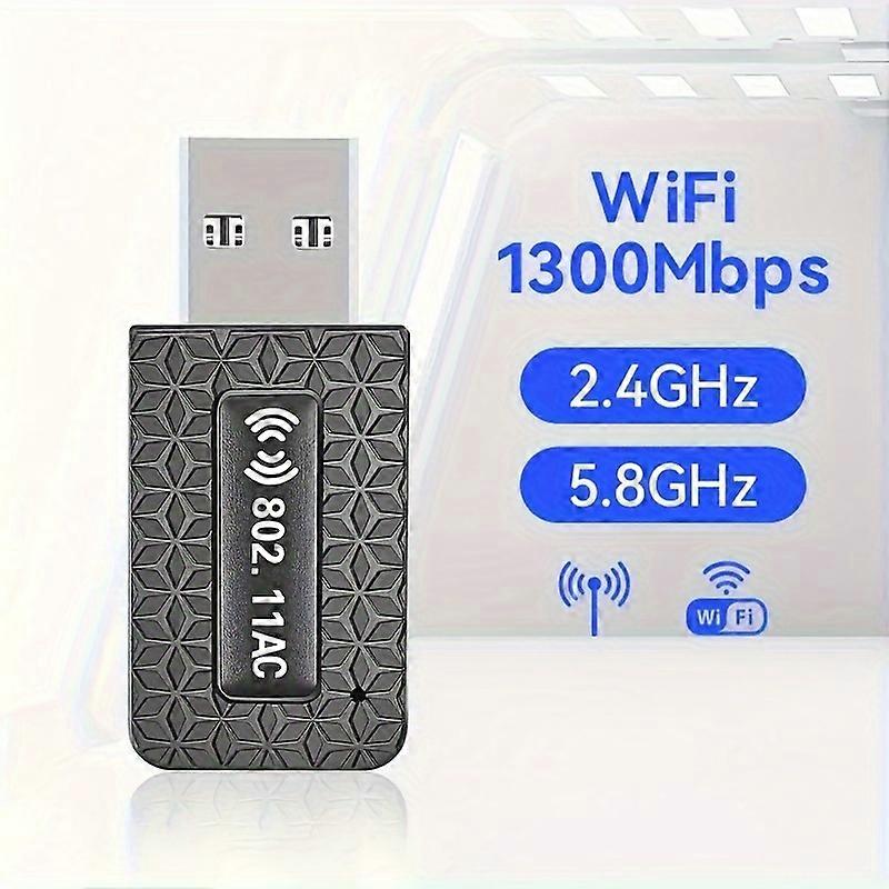 1300Mbps Dual Band Wireless USB Adapter for Windows 10/11 - High Gain Antenna for Fast Internet and Mobile Hotspot Functionality