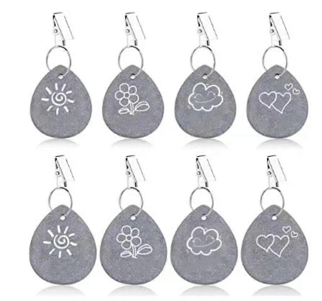 Pack of 8 Tablecloth Weights Natural Stone Outdoor with Steel Clip, Tablecloth Holder with 4 Prints, for Picnics, Parties