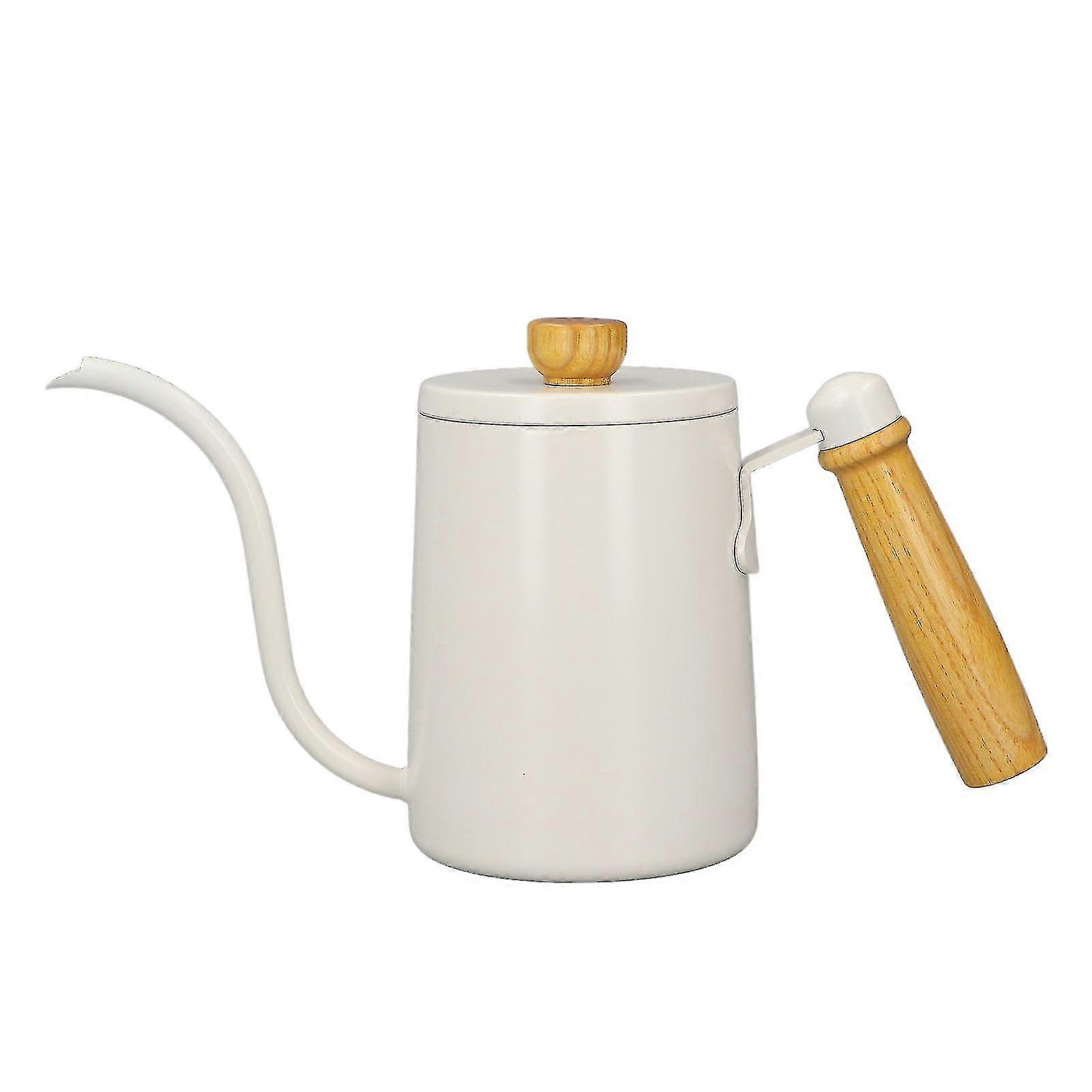Gooseneck Spout Pour Over Coffee Kettle - 600ml20oz, White with Wood Handle