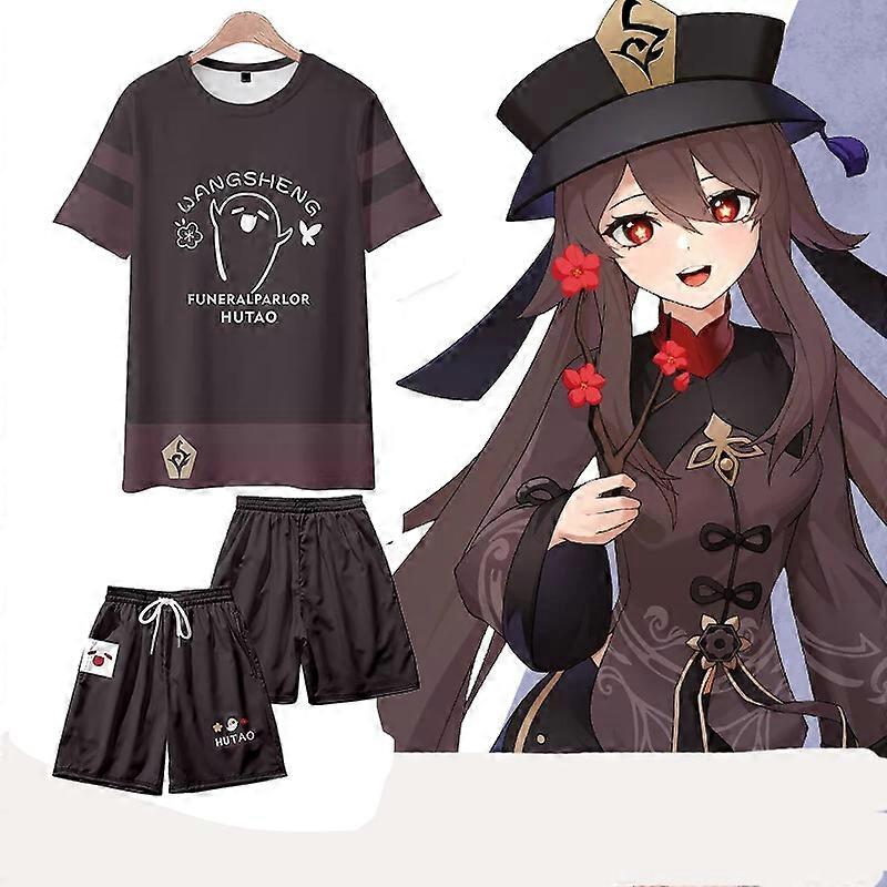 Genshin Impact Hu Tao Cosplay Tričko Šortky Hu Tao Unisex 3D tištěné polyesterové topy s krátkým rukávem Módní tričko