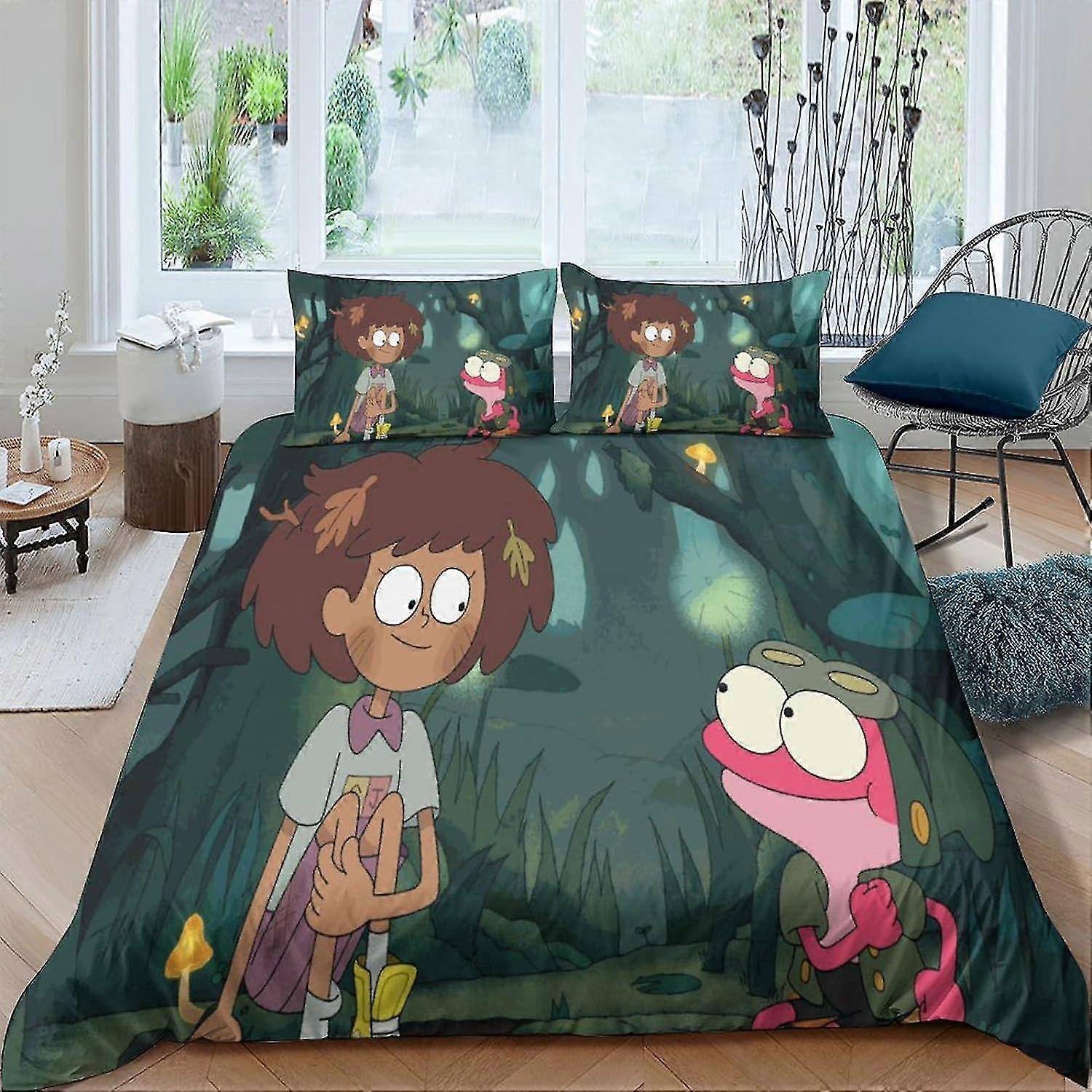 o3253 Lençóis Amphibia3D Efeito Capa de Edredom para Crianças e Adultos Impresso Microfibra Amphibia Conjunto de Capa de Edredão com Fronhas Colcha Beddin