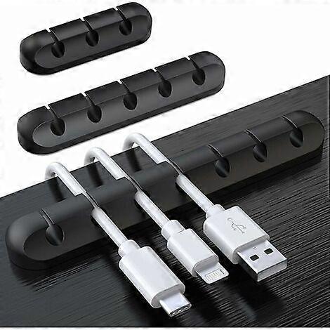 مشبك منظم كابل سطح المكتب ، تخزين الكابلات لمنظم الكابلات ، شاحن USB / ماوس / سماعة رأس / كابل كمبيوتر 3 قطع ، أسود (-5 ثقوب ، 3 فتحات ، -7 فتحات)