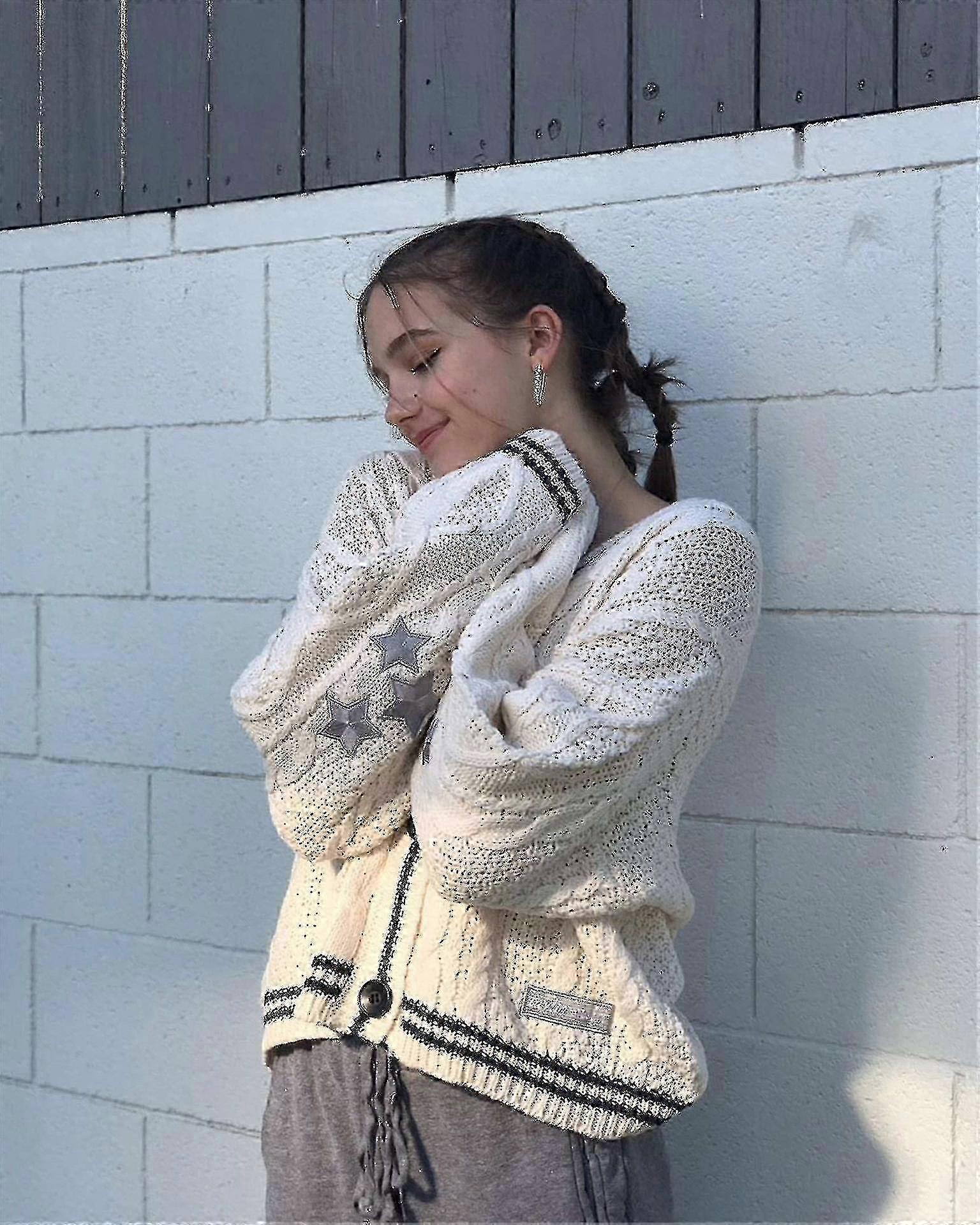 Cardigan popular tricotat stea brodat-Bun