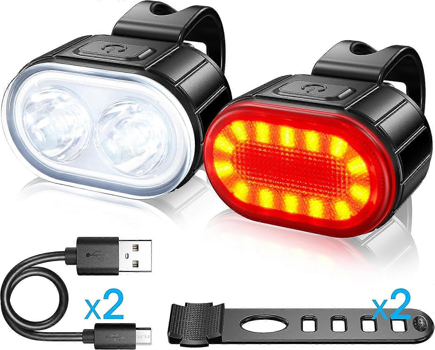 LED bicycle light, USB rechargeable front and rear lights, IPX5 waterproof LED bicycle lights, double bead headlights, suitable for all bicycles and a