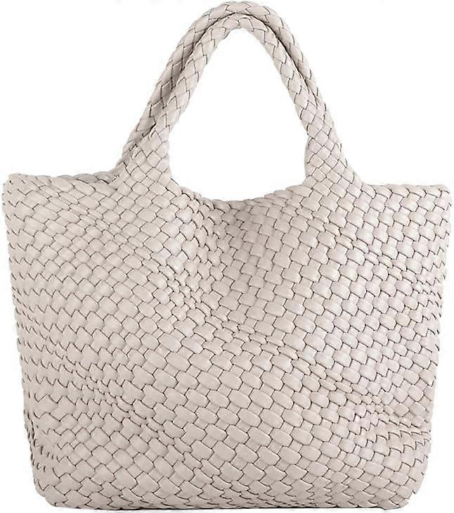 Borsa tessuta per le donne, borsa grande tote borsa da spiaggia in pelle con borsa Bianco