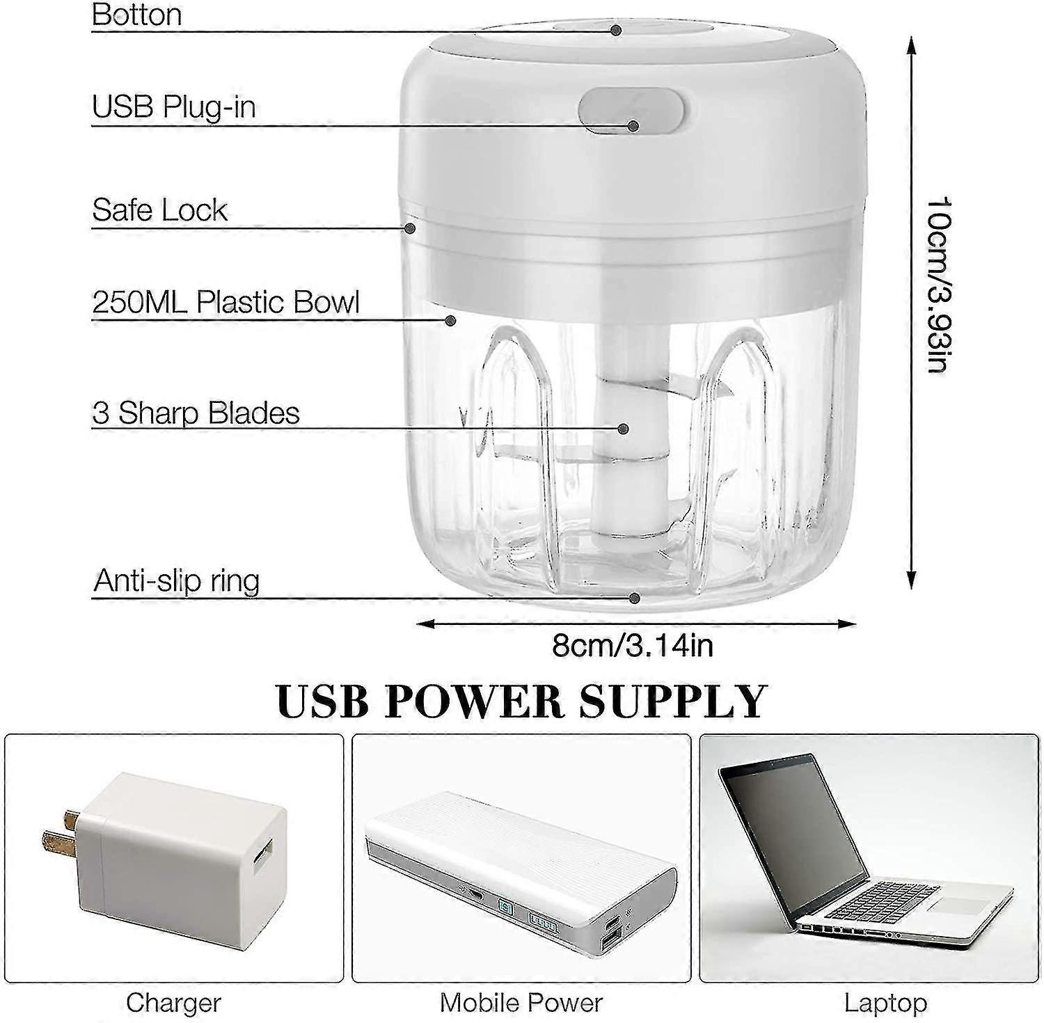 Electric Chopper Garlic On Fruit Meat Chopper With Usb Charging 250ml