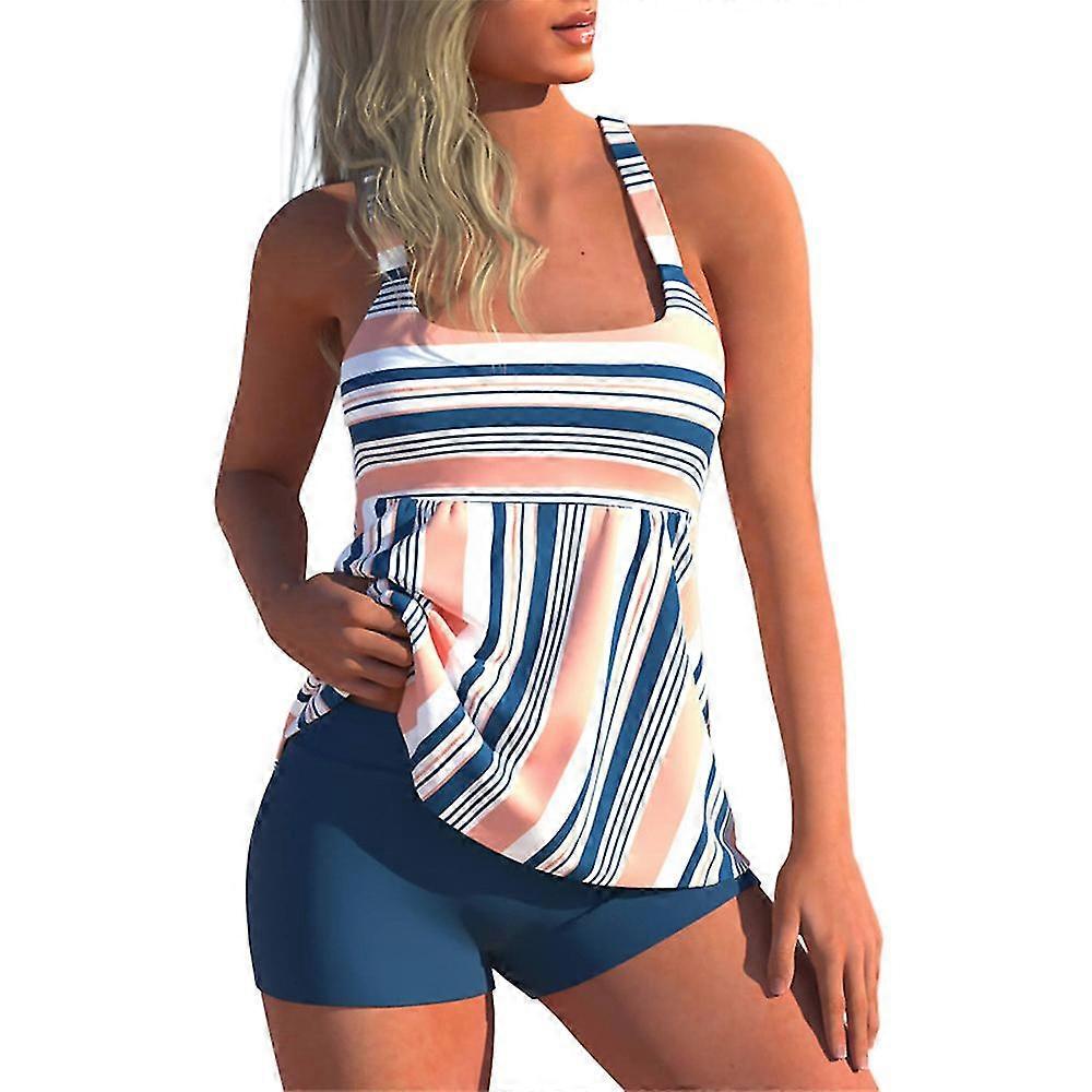 Plus Size Femmes Maillot de bain Rayé Maillot de bain Boyshorts Tankini Set