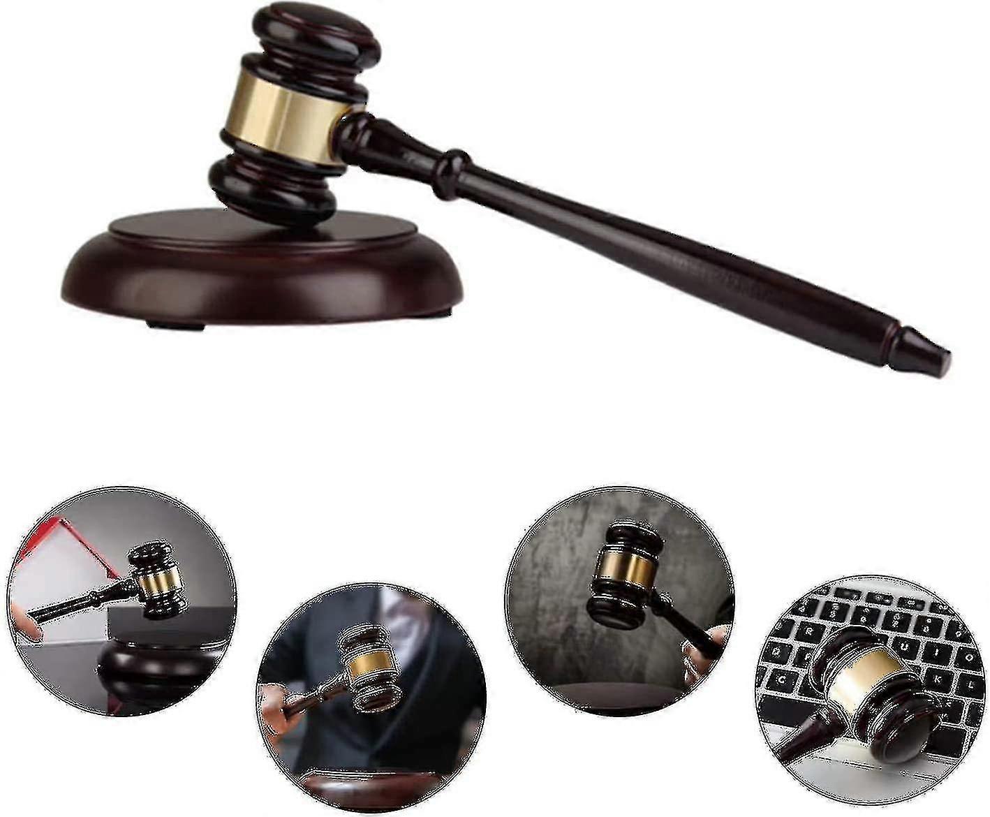 Wooden Hammer And Round Base, Handmade With Block For Judge, Lawyer, Auction Sales