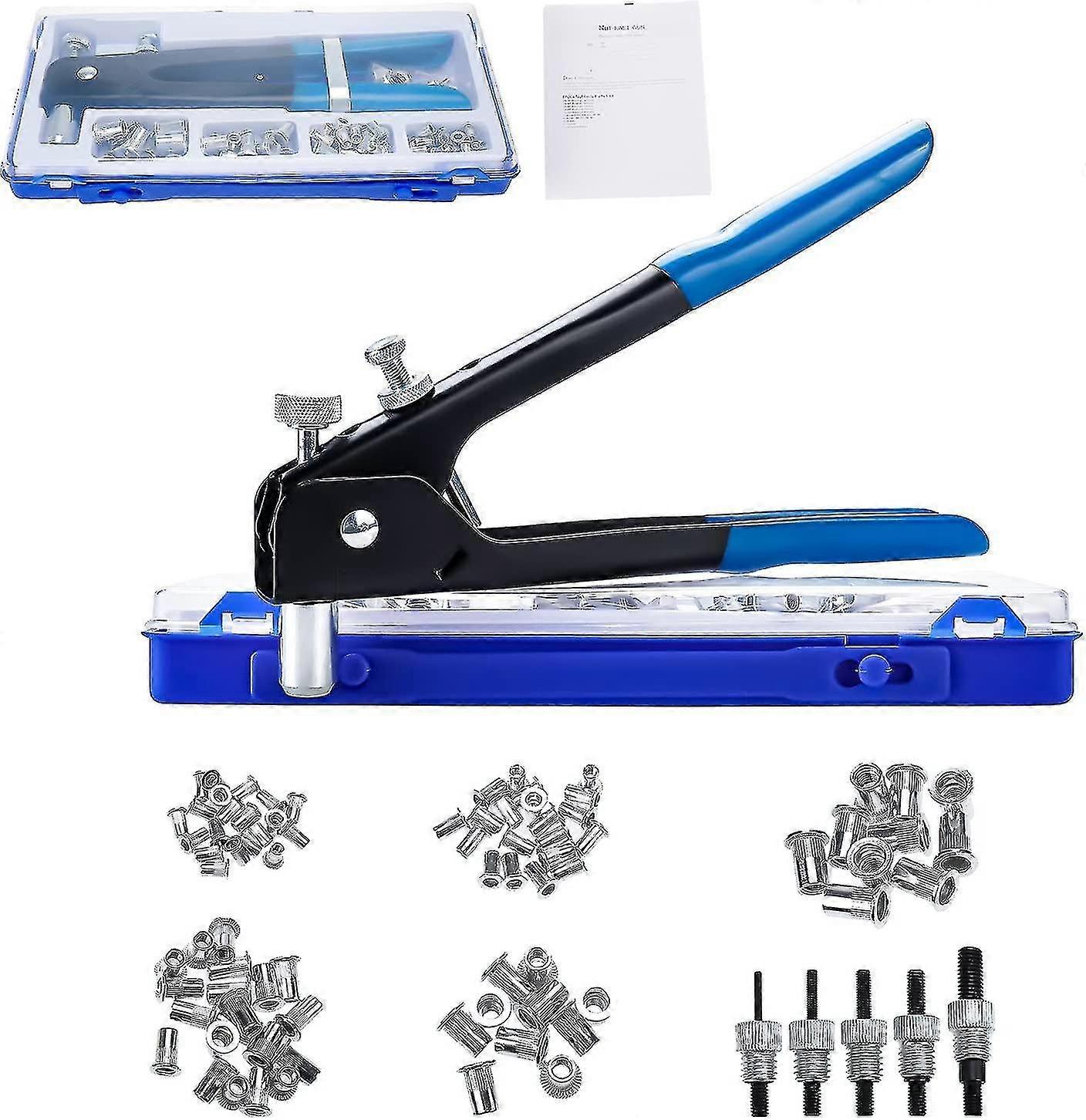 86pcs Riveter Gun M3 M4 M5 M5 M6 M8 מסמר מושחל מיכל צבת אגוזים מושחלים כלי הברגה הכנס ערכת Riveter