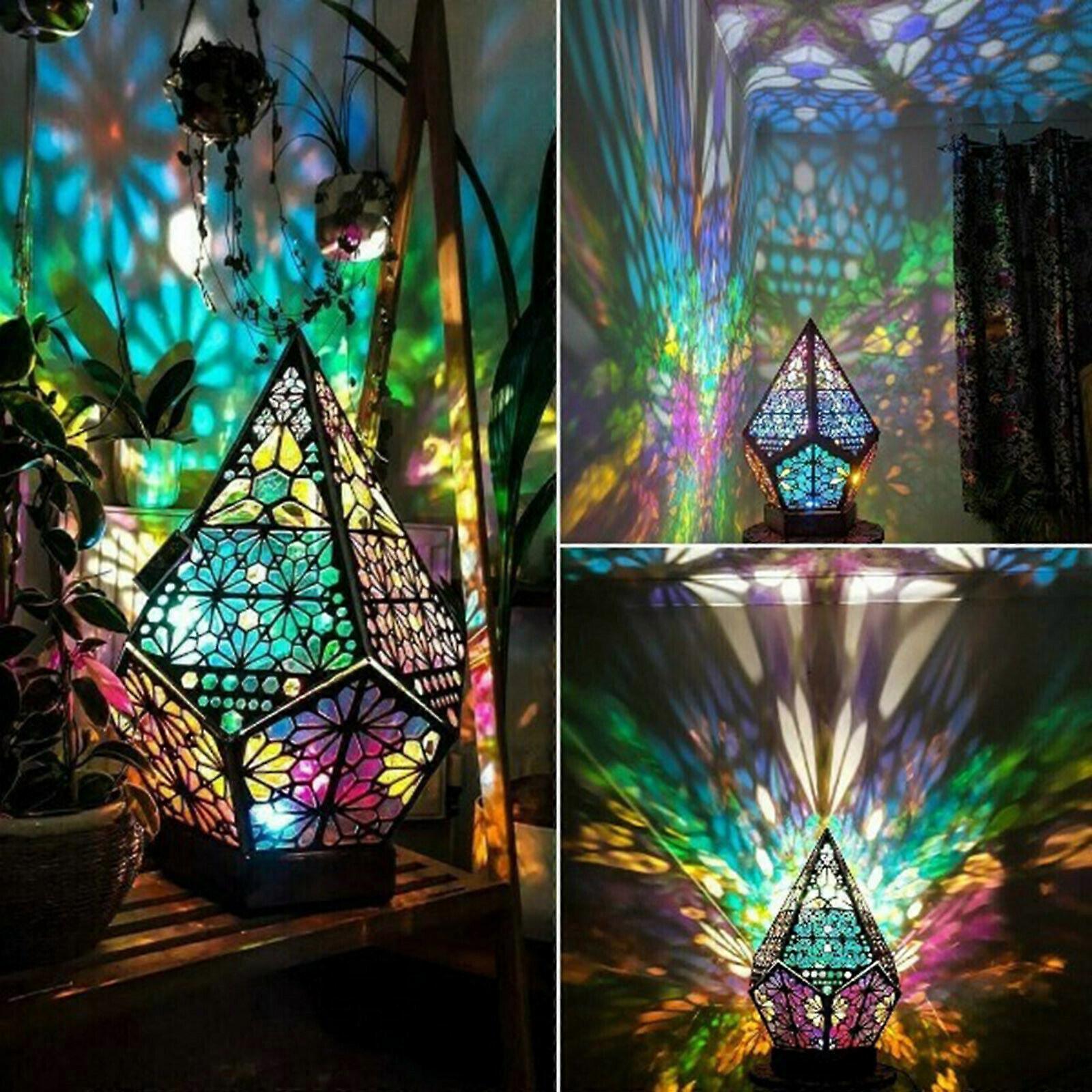 Lâmpada de projeção de chão com mosaico boêmio e céu estrelado