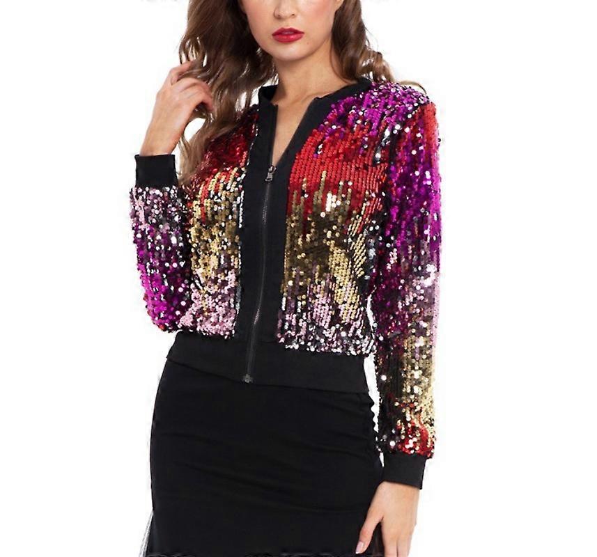 Fashion Women's Sequin Panel Multicolor Metallic Style Jacket