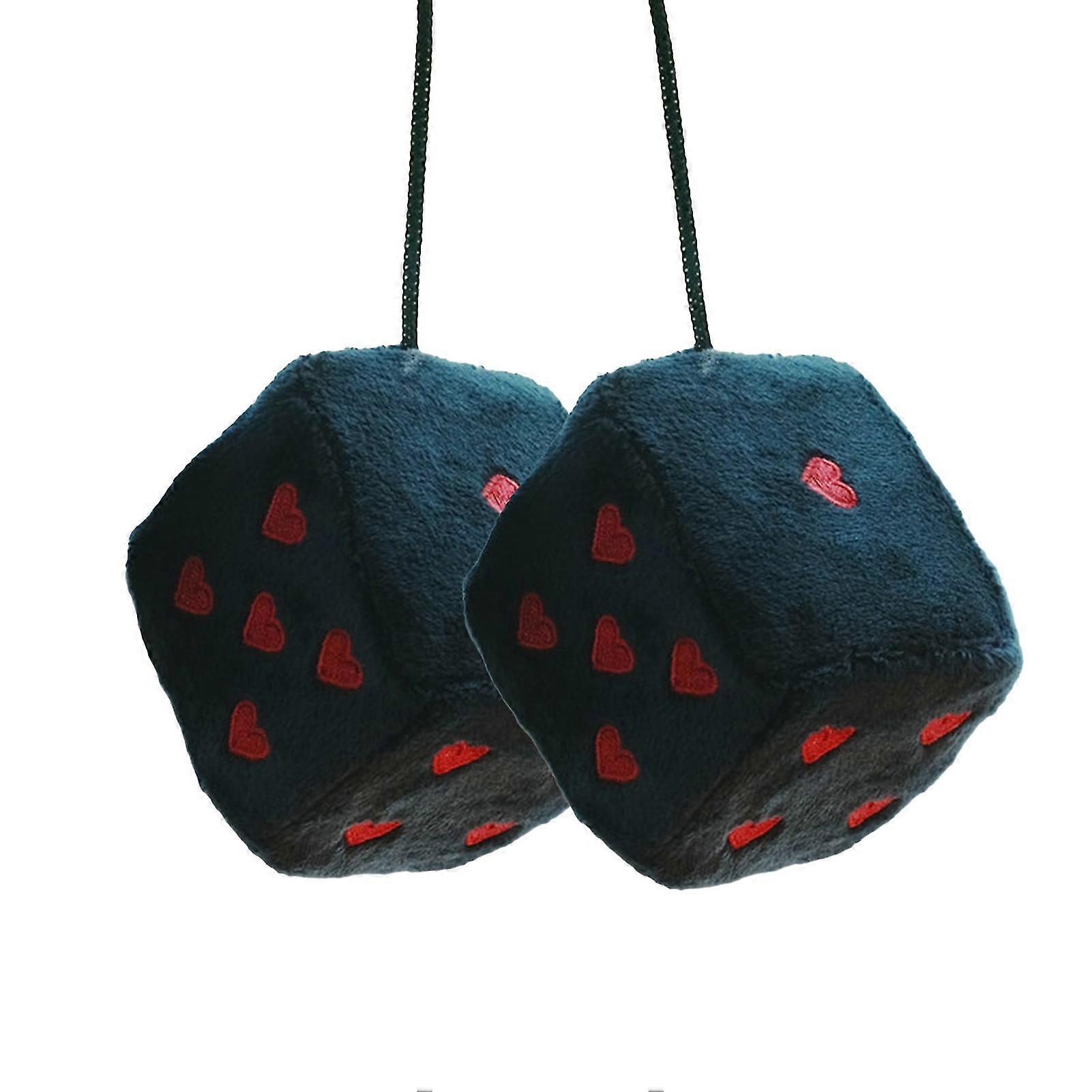 Car Rearview Mirror Pair Fuzzy Plush Dice Retro Square Embroidery Heart-shape Decoration Hanging Dice Car Accessories Xi