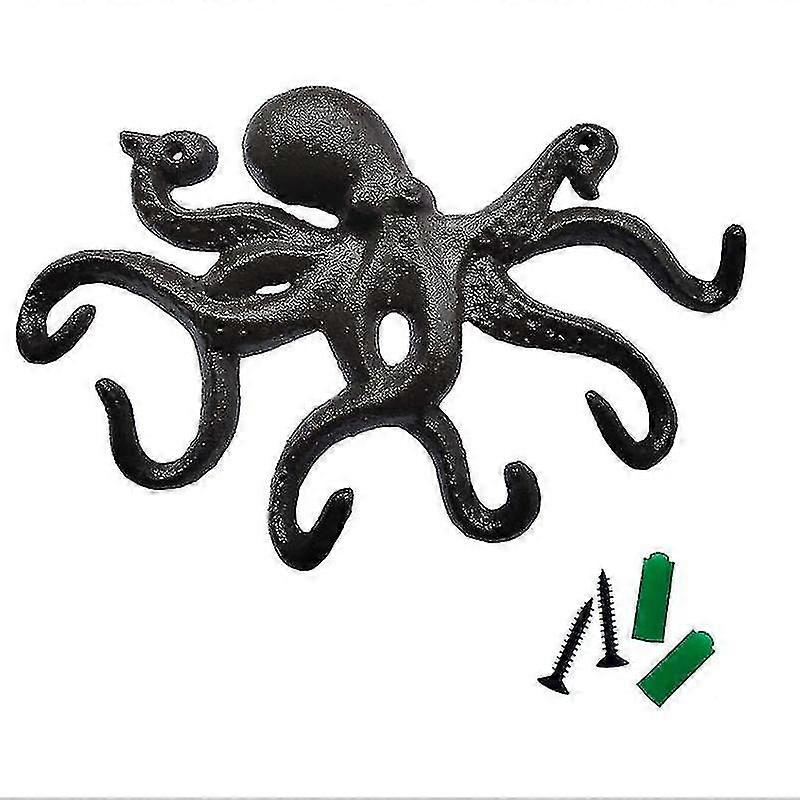 Octopus Key Holder For Wall Cast Iron Key Hooks Decorative Rustic Towel Hooks Wall Mounted Heavy Duty Coat Hooks With 6 Tentacles For Keys Towel Bags