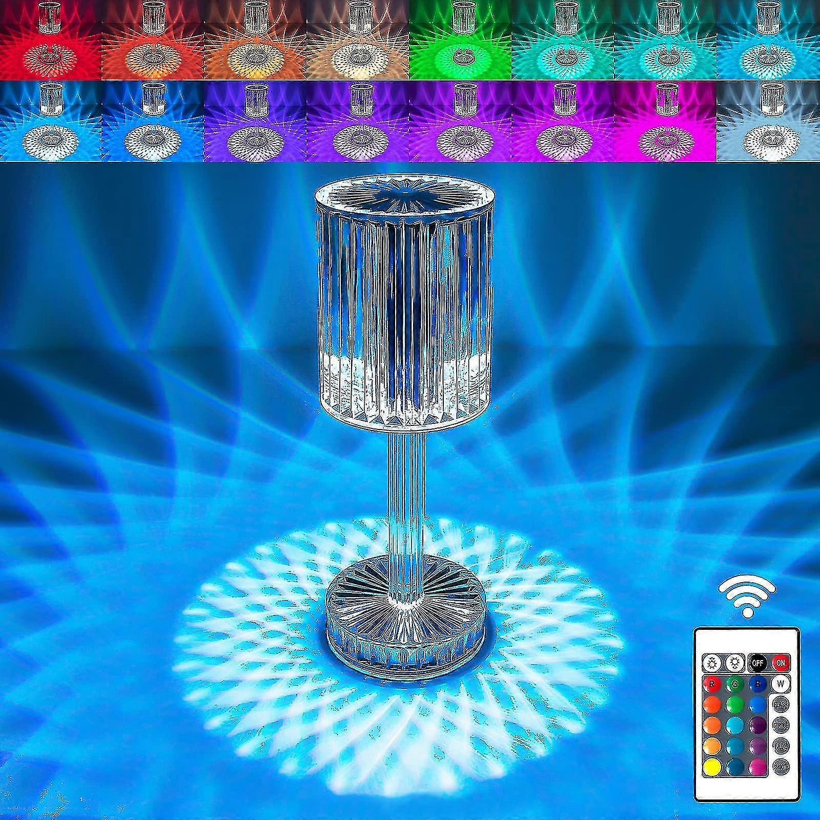 16 Colors Changing Cordless Crystal Lamp, 3d Diamond Acrylic Small Table Lamp With Remote Control, Rgb Touch Light, Bedside Nightstand Lamp For Living