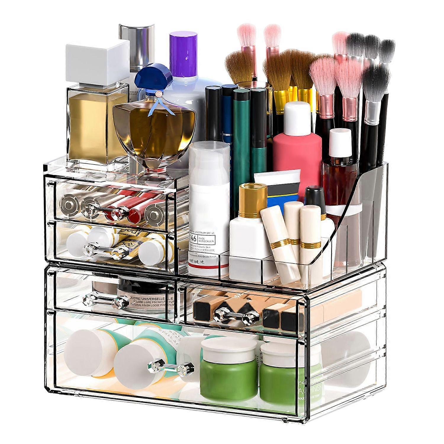 Makeup Organizer Storage Box Transparent Stackable Design Smooth Edge Burr Free Vanity Dresser