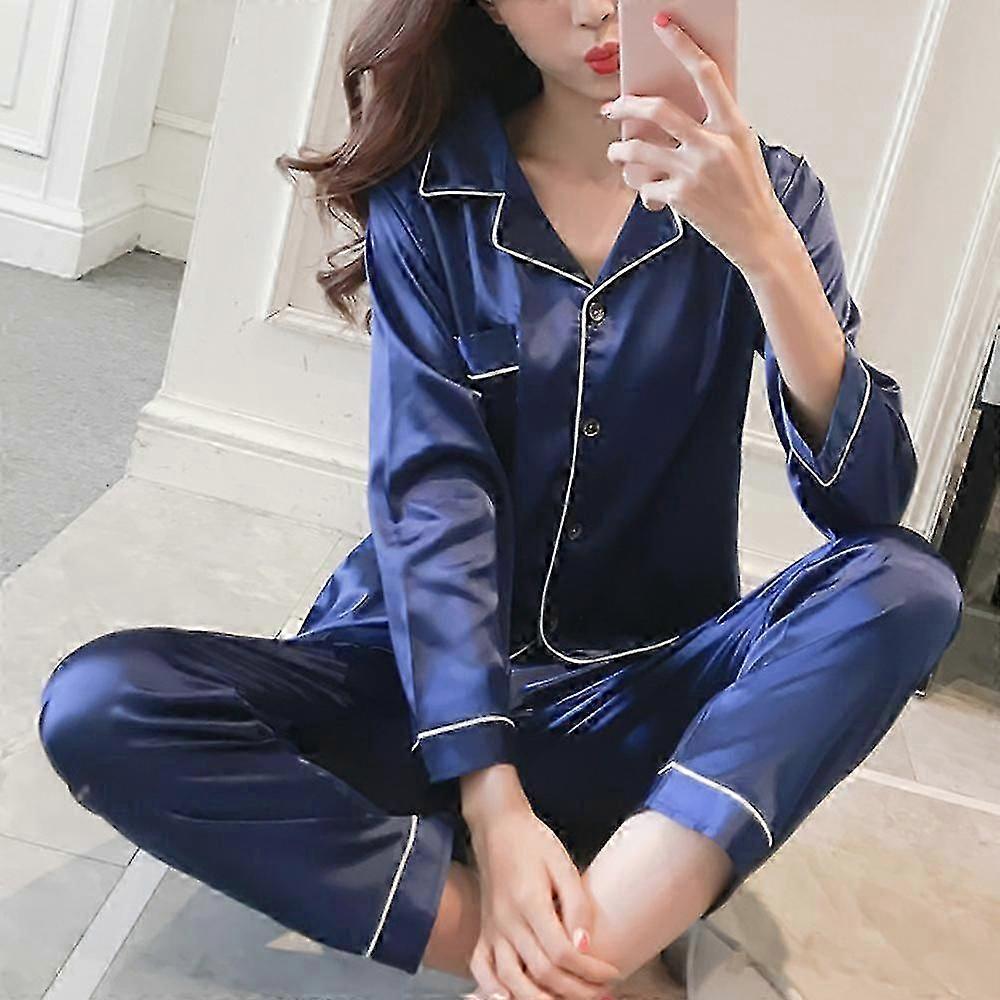 Ensemble pyjama à manches longues en satin et soie pour femme