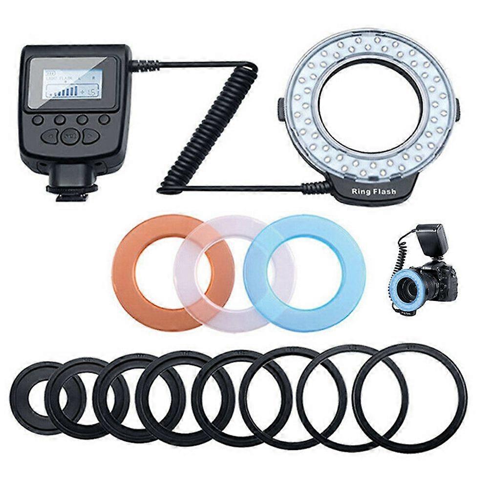 Macro LED Ring Flash Light Kit with 8 Adapter Ring for DSLR Camera Flash