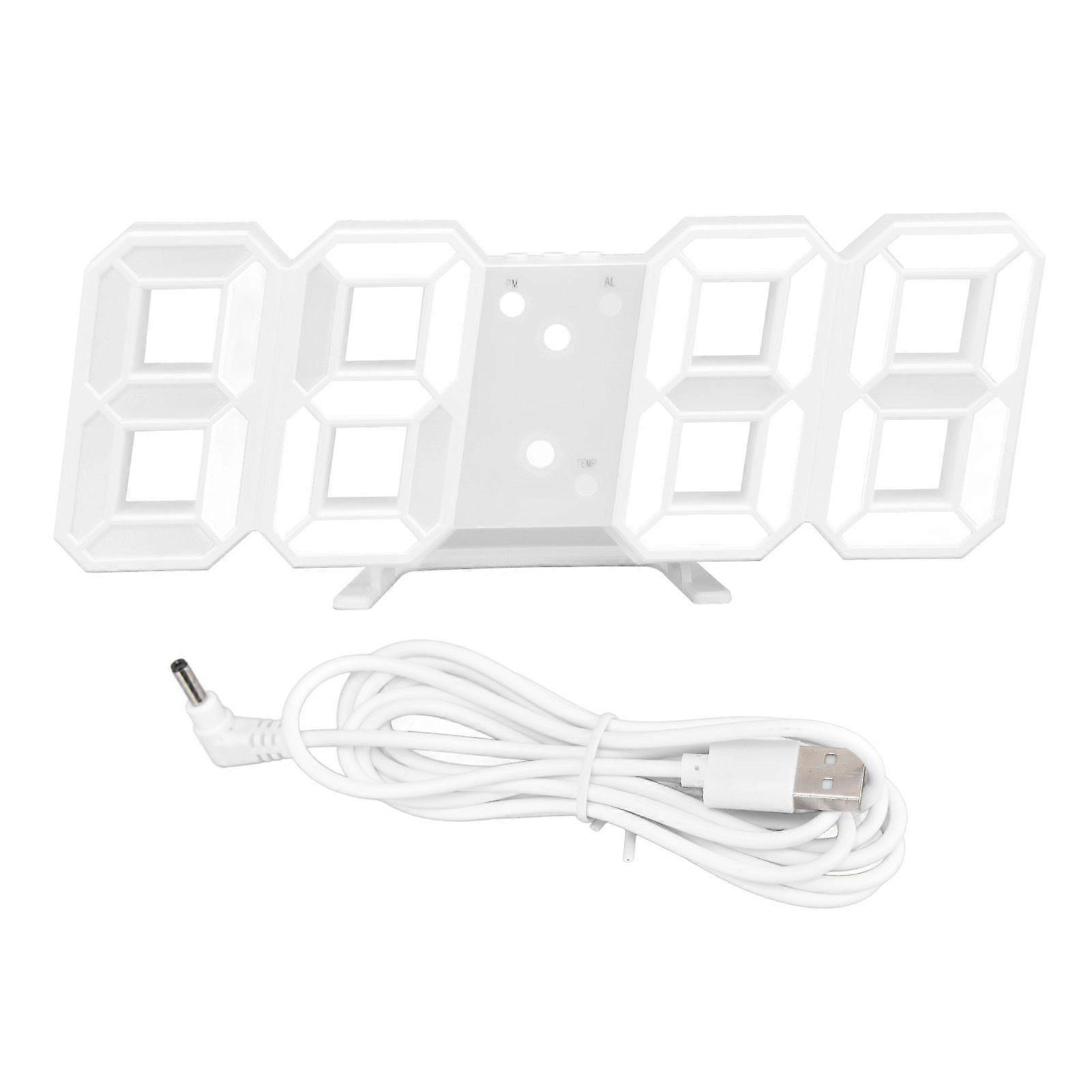 Digital Wall Clock Modern Design Temperature Display Alarm Function Sound Control Auto Sleep LED Wall ClockWhite