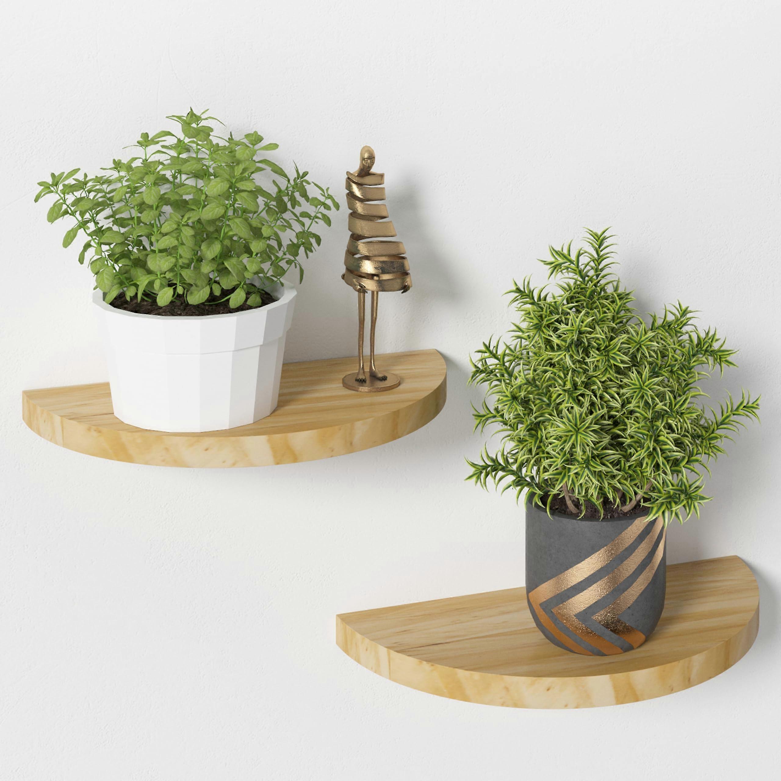 Set of 2 Rustic Pine Floating Shelves - Half Round Wall Storage for Multiple Rooms