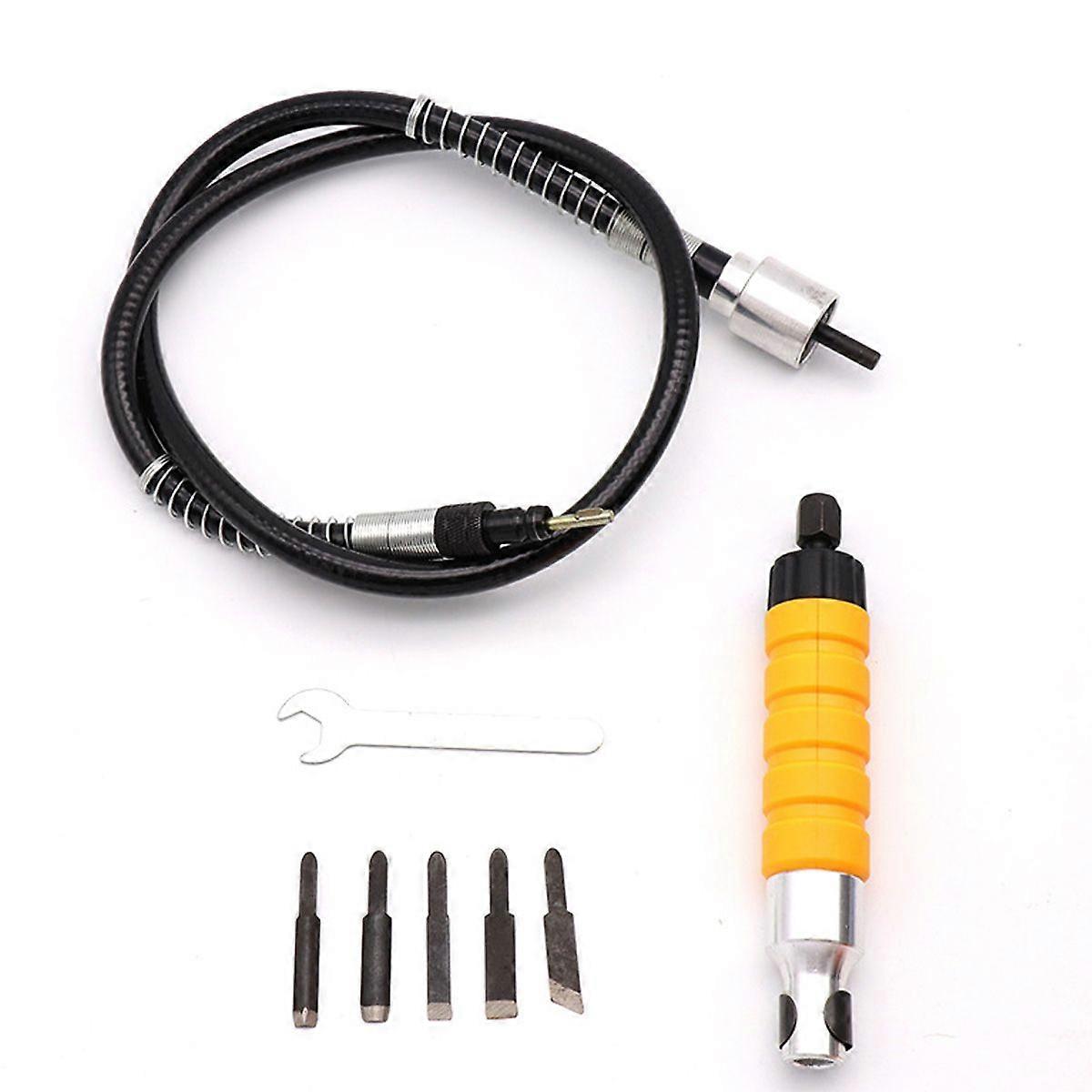 Electric Wood Chisel Carving Tool Kit with 5 Carving Tips Wrench Flexible Shaft