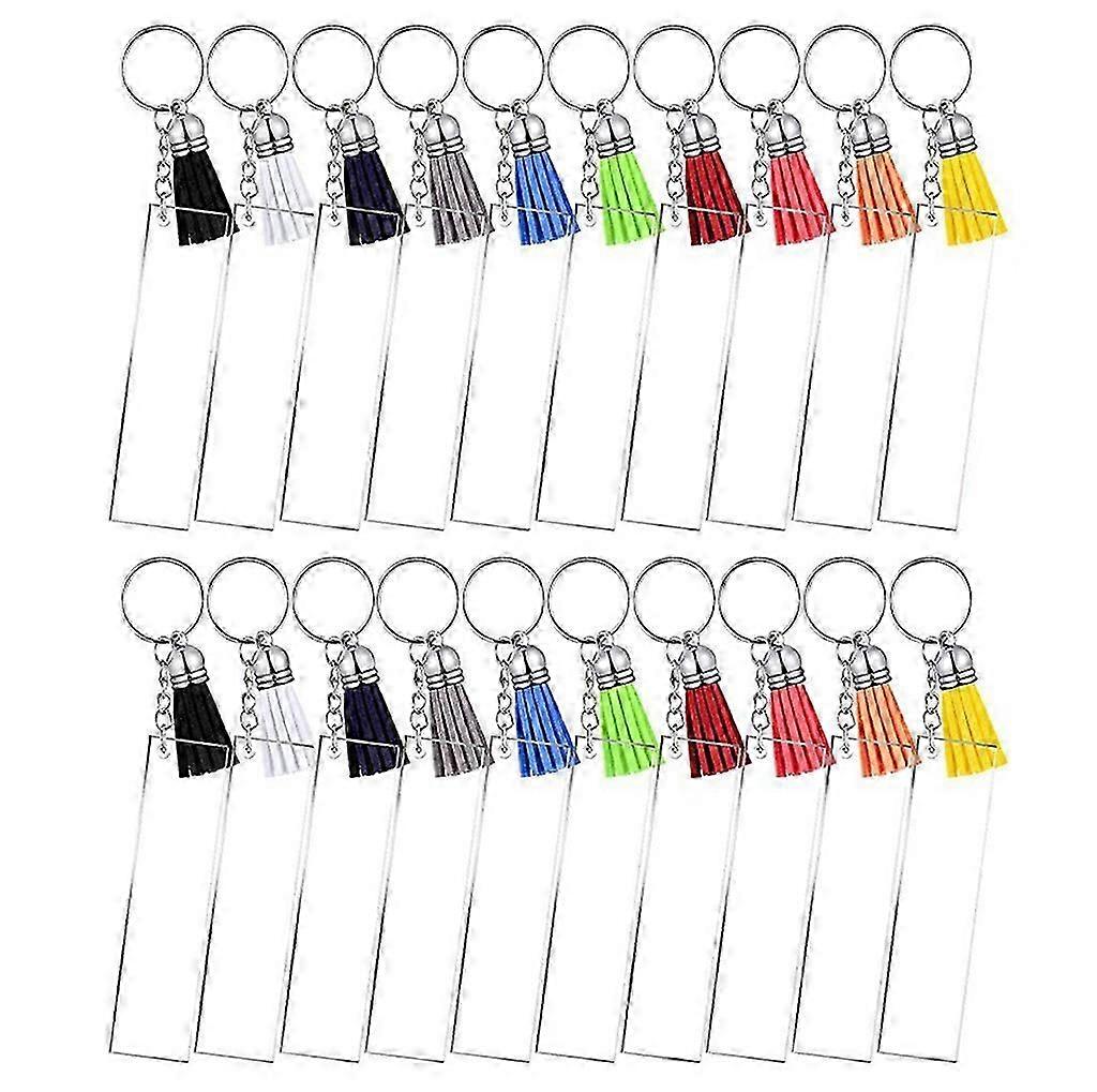 Rectangle Keychain Blanks with Tassels Acrylic for Key Ring for DIY Craft