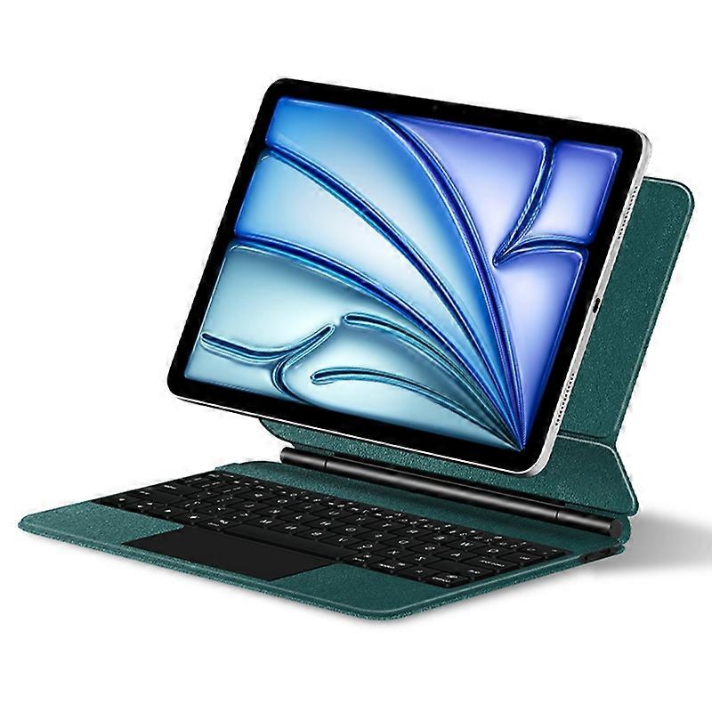 For iPad Air 11 (2024) (M2) Magnetic Floating Bluetooth Keyboard + Leather Tablet Case - Green