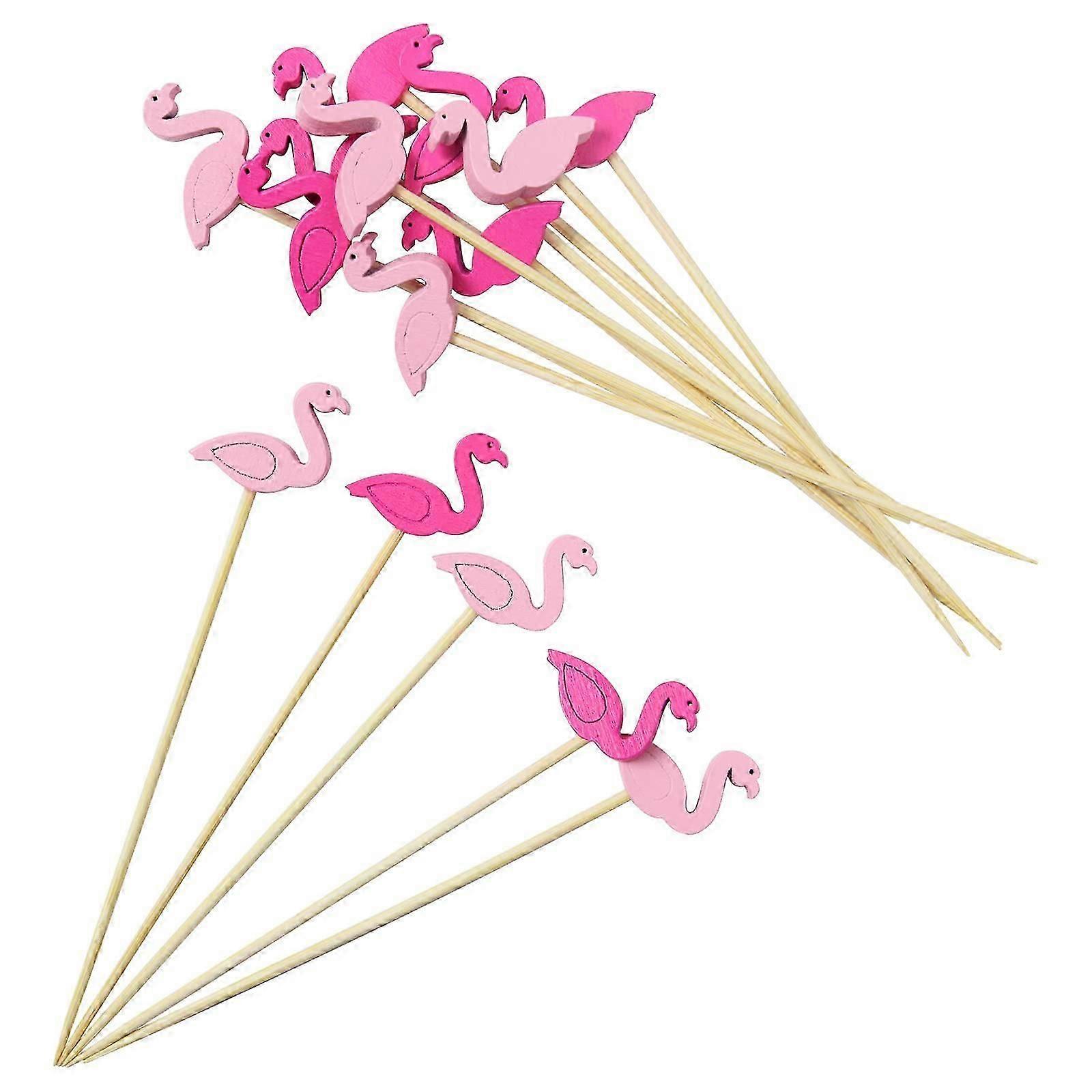100 تهم عصي كوكتيل فلامنغو ، أسياخ خشبية مصنوعة يدويا مع زخرفة فلامنغو ، عيد ميلاد الغابة الاستوائية فلامنغو حفلات الديكور لوازم