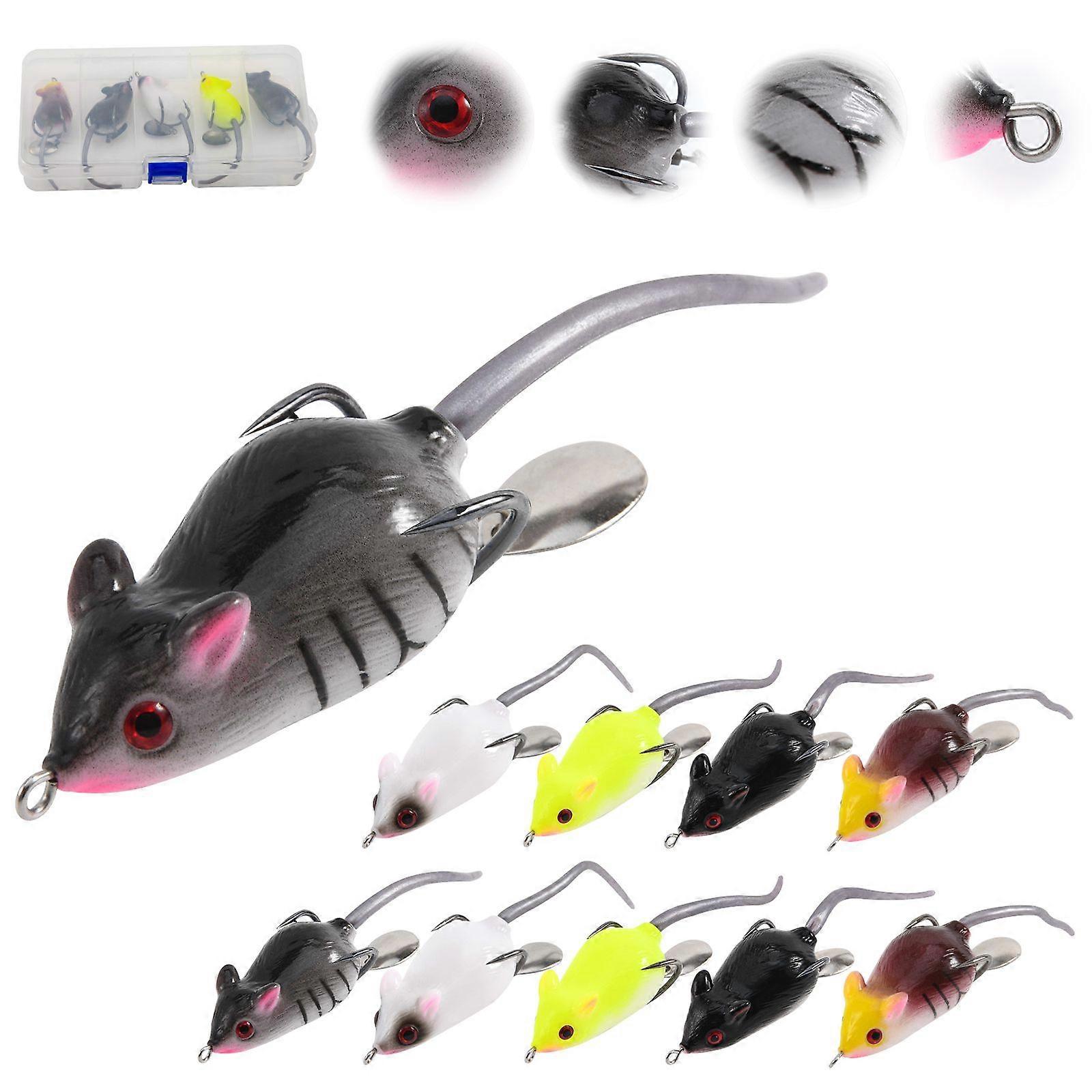 Goture 5/10pcs Mice Rat Topwater Fishing Lures Kit 3D Rat Artificial Lures for Bass and Trout Lure Kit for River Lake and Ocean