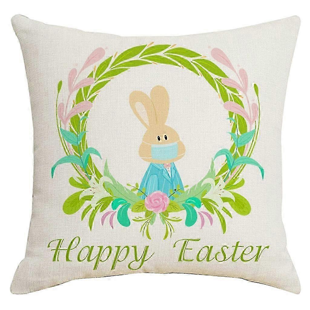 Square Easter Egg Linen Bunny Printing Pillowcase Cushion Pillow Cover