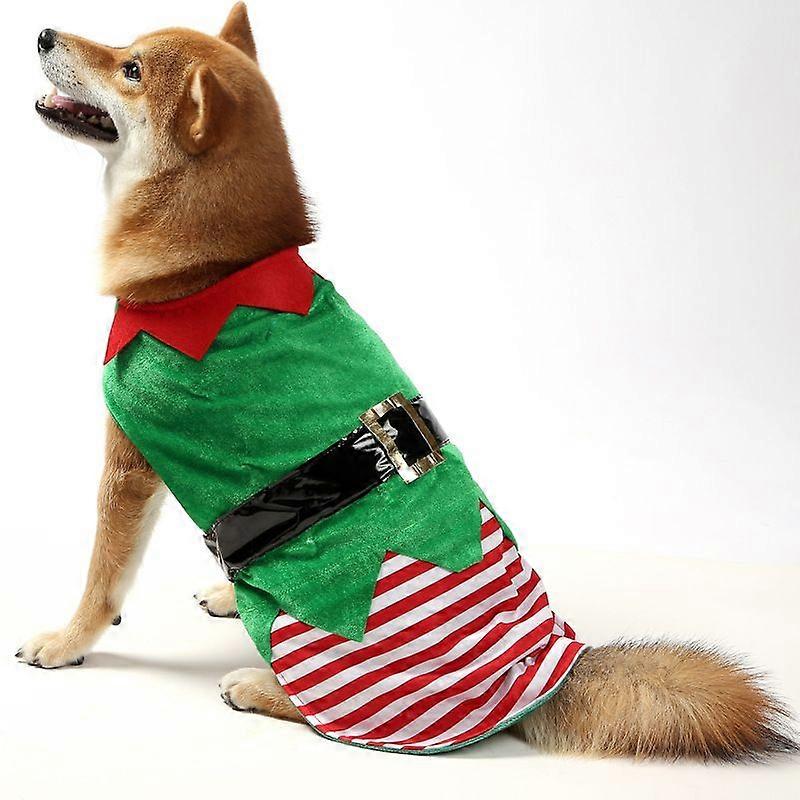 Julgrön Elf Pet Kläder Bekväm Varm Hund Randig Väst Husdjurskläder Valp Kläder Väst Holiday Dog Väst