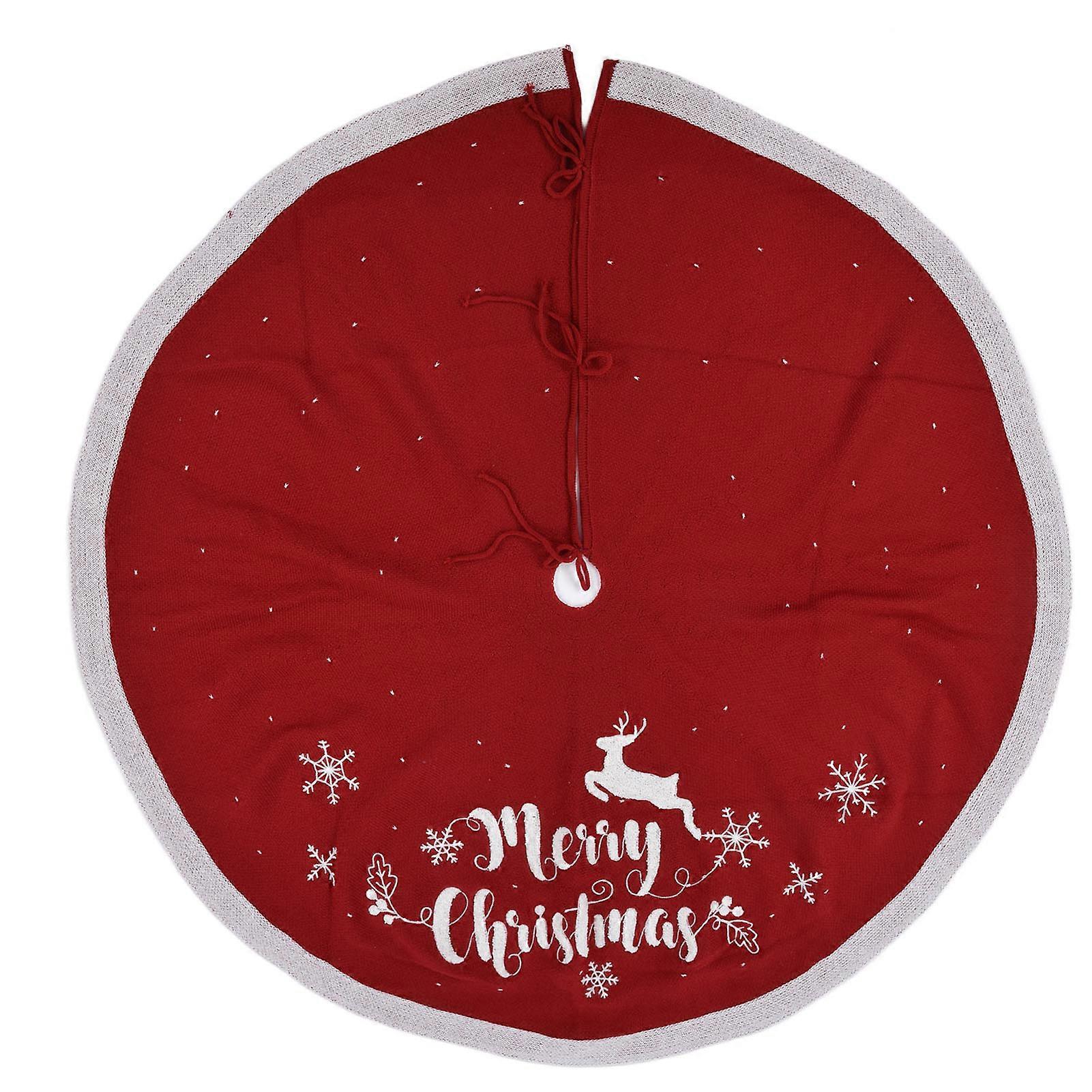 Christmas Tree Skirt Knitted Snowflake Deer Pattern Xmas Tree Carpet Mat For Home Decoration