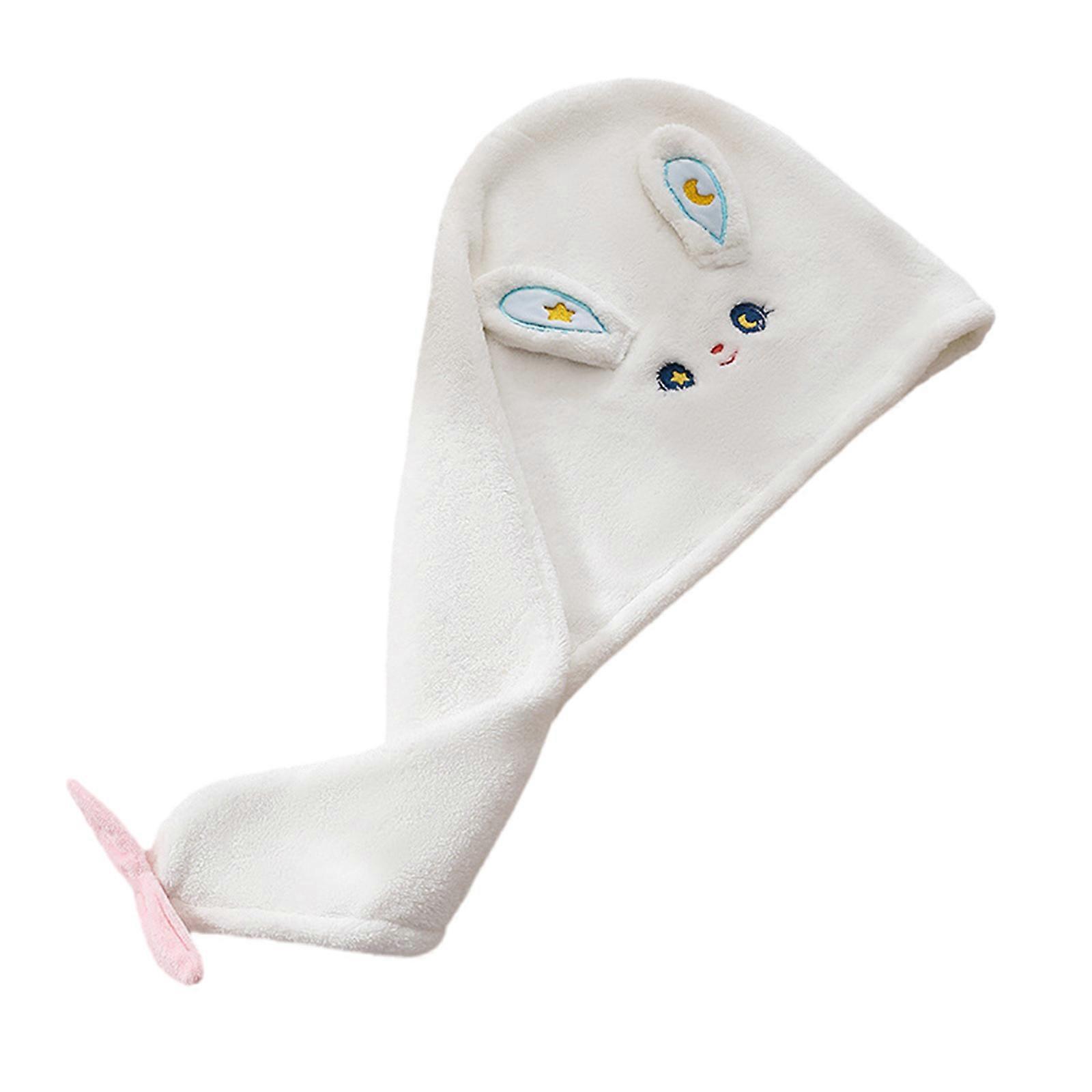 Serviette de séchage douce pour cheveux, motif lapin, serviette turban pour cheveux, bonnet de séchage, accessoires pour cheveux pour femme, blanc