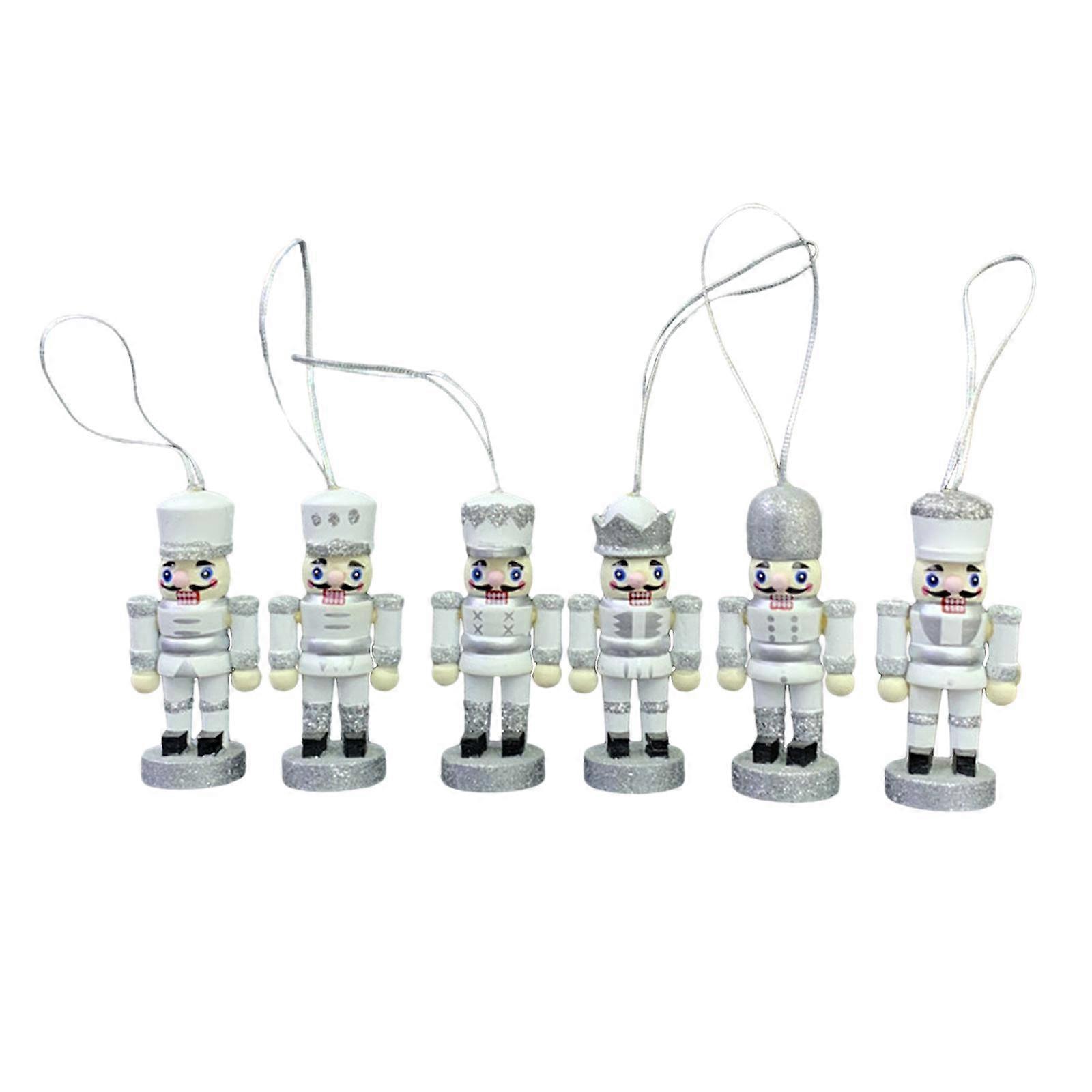 6x Hanging Decorations Handmade Desktop Christmas Nutcracker Ornaments Set