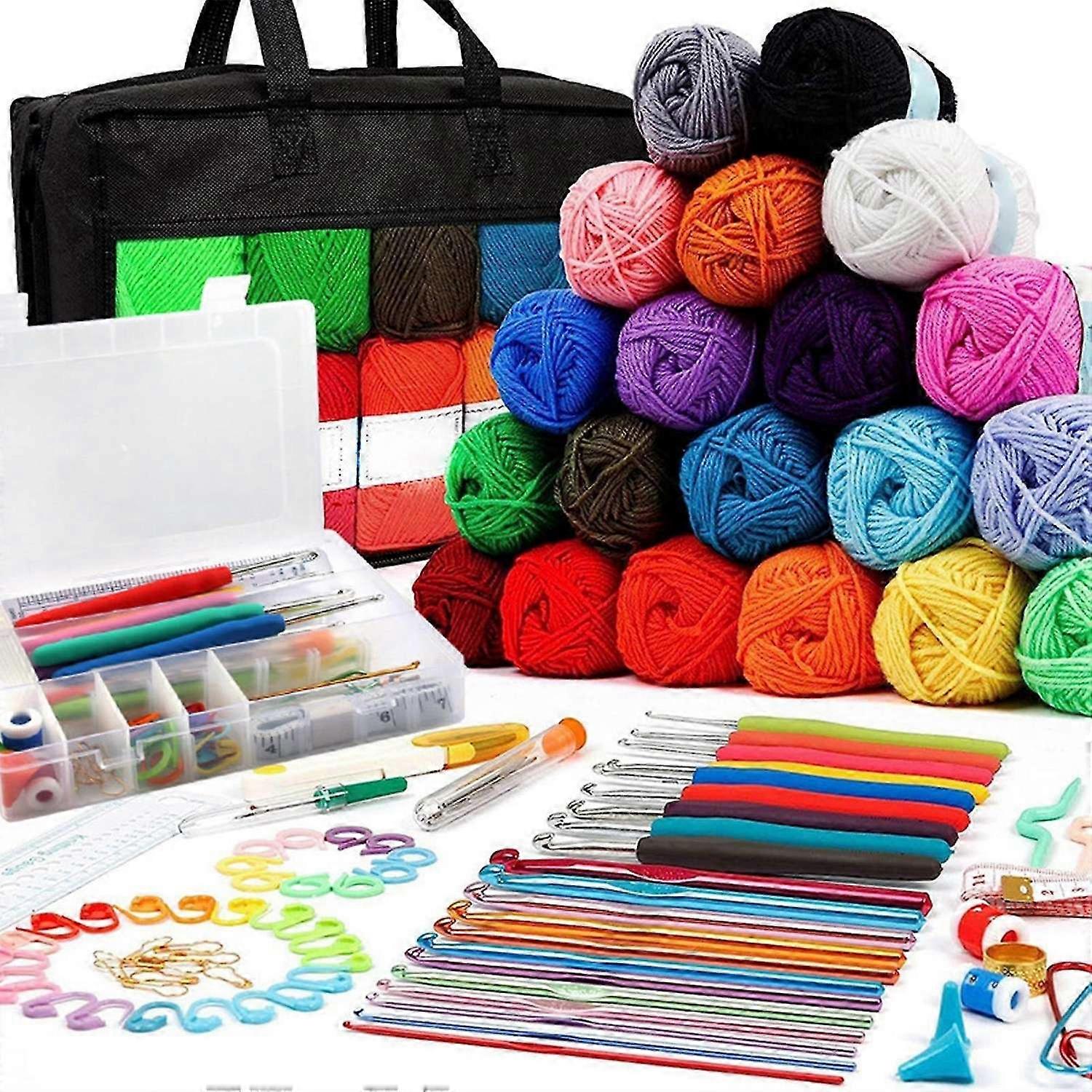 Multi-Piece Crochet Yarn Kit for Beginners and Professionals - Complete Knitting Kit with Tools for 